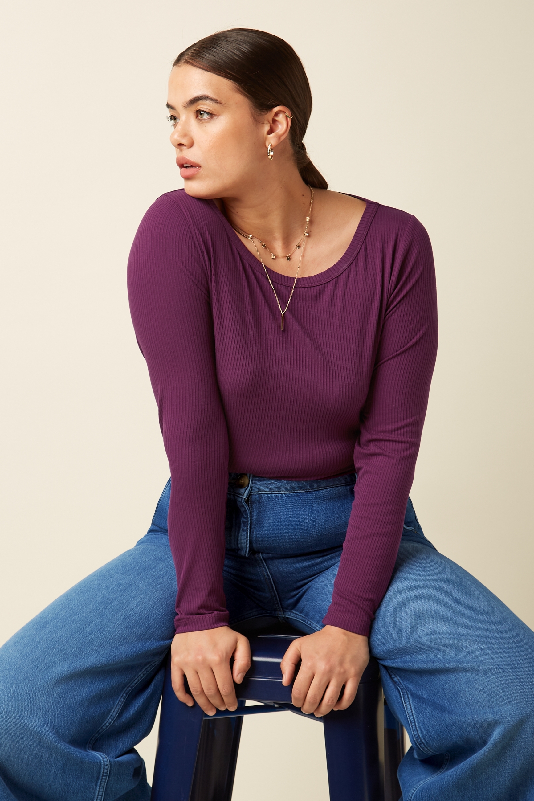 10116517_1 King Louie Lili Tee Uni Rib Caspia Purple