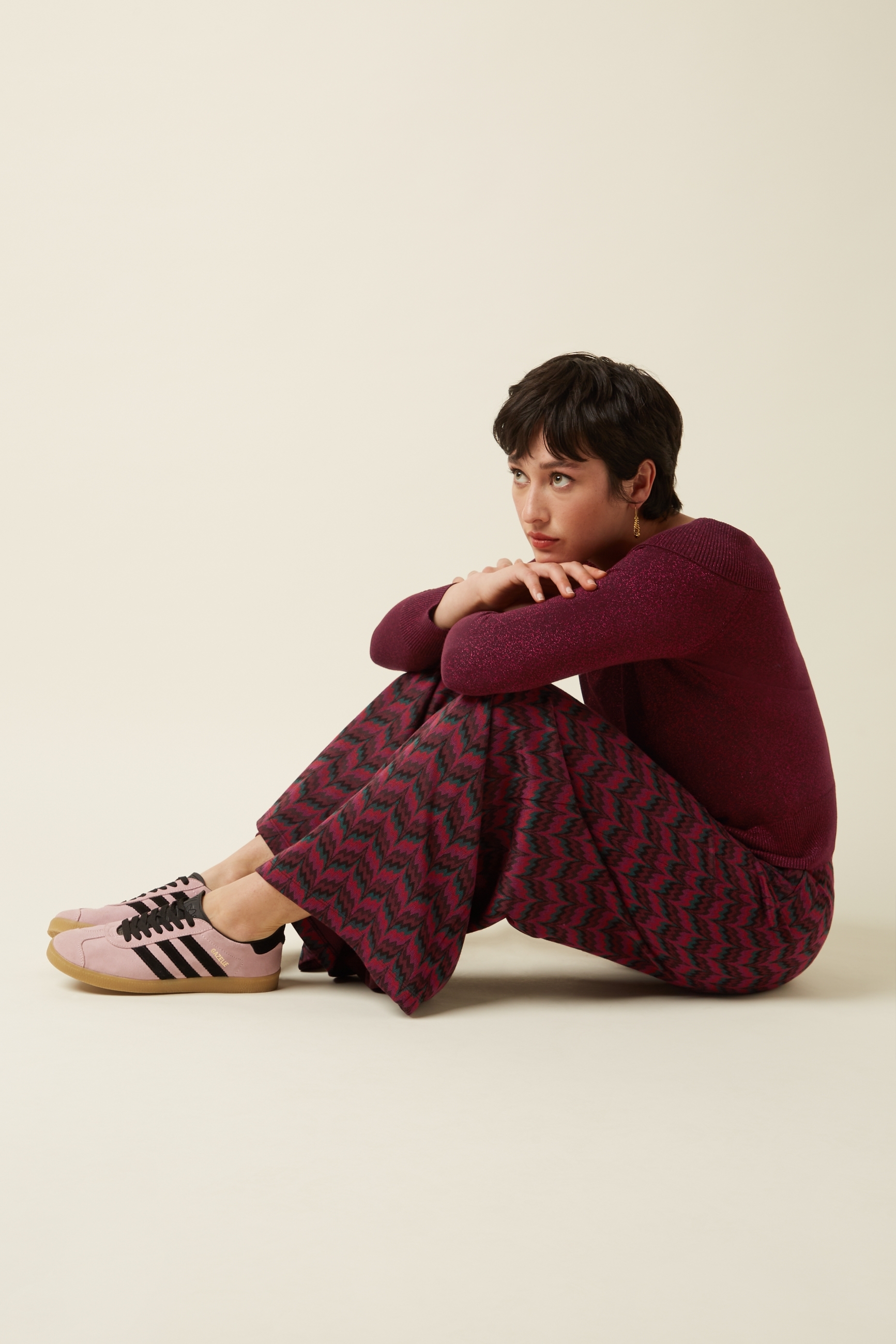 King Louie Border Palazzo Pants Estelle Zigzag Bordeaux Red