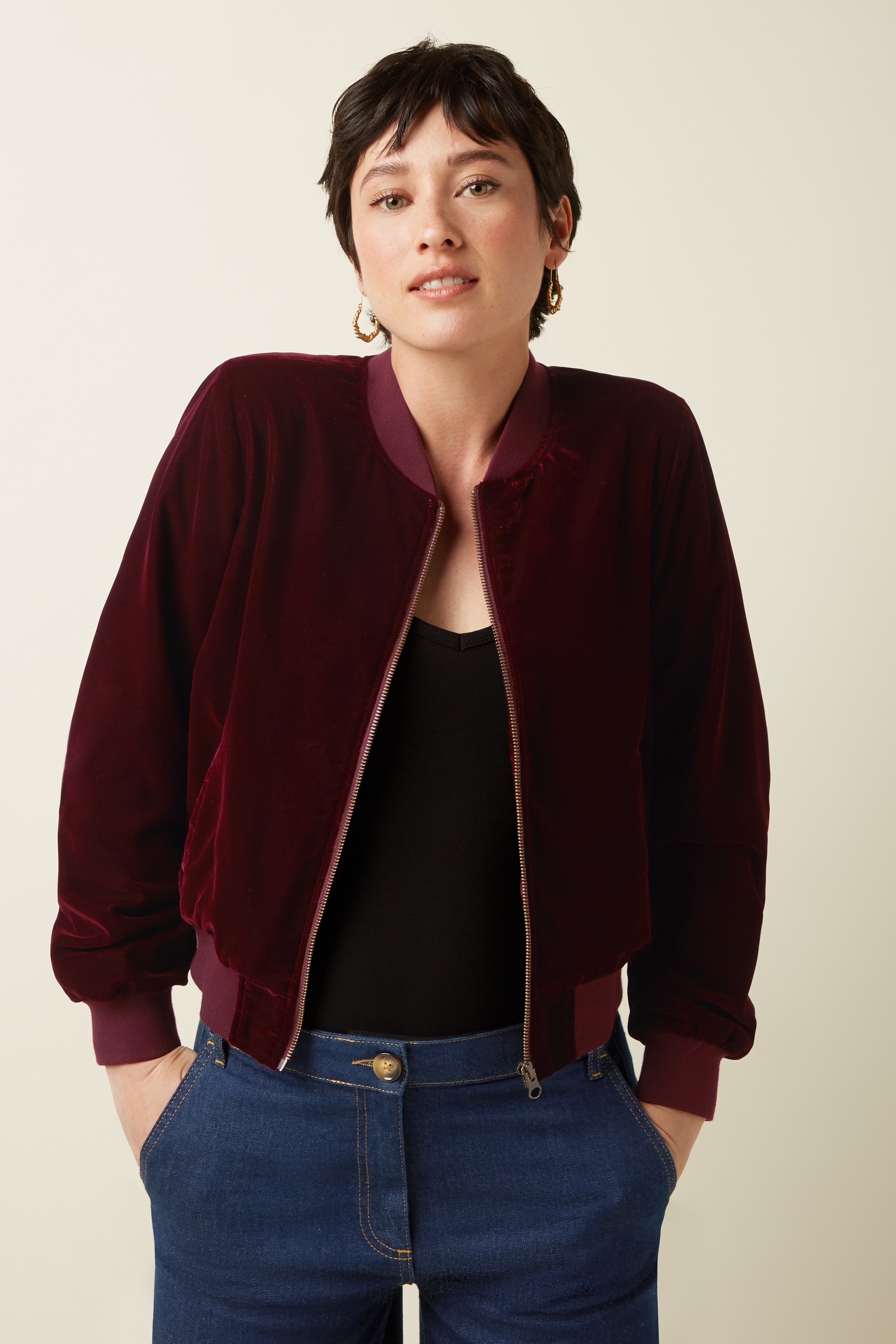 King Louie Bessie Jacket Gamine Velvet Bordeaux Red