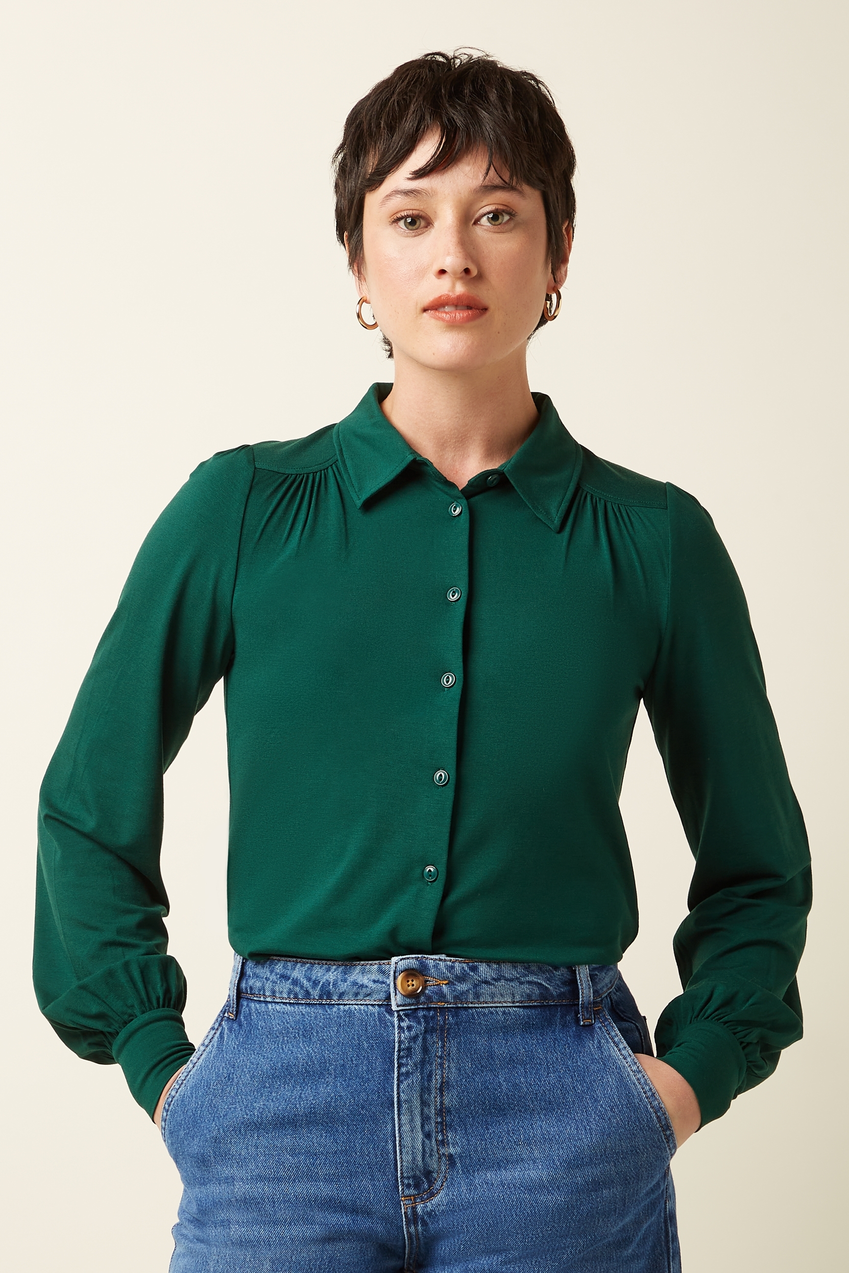 King Louie Carina Blouse Viscose Light Botinical Green