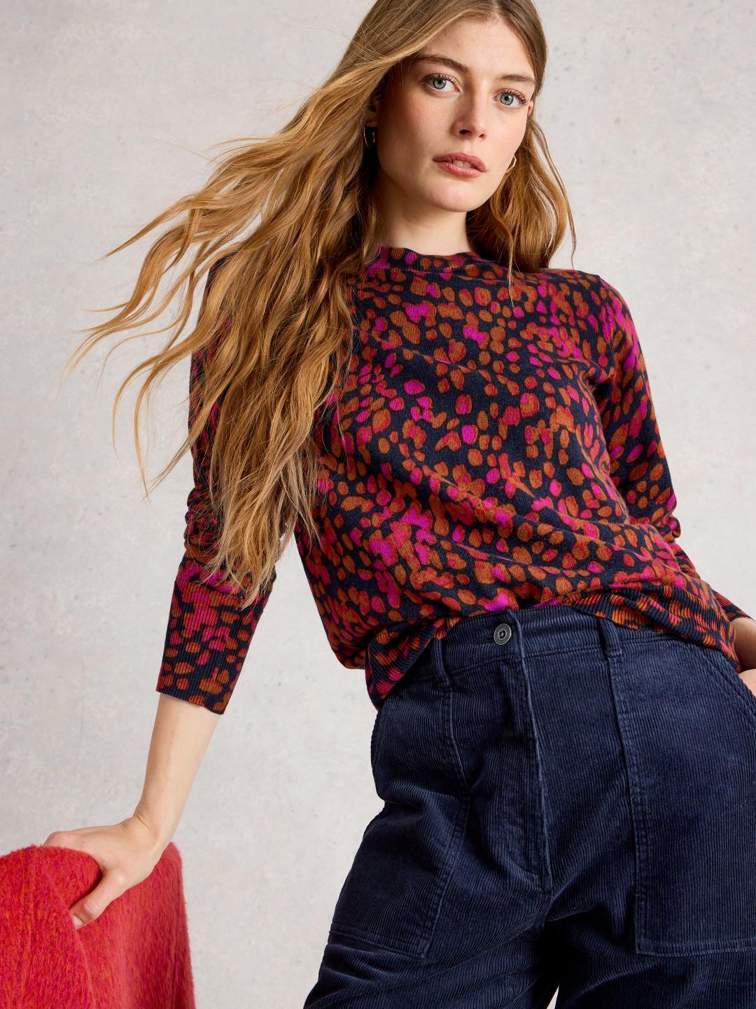 White Stuff KATIE PRINT JUMPER NAVY PR