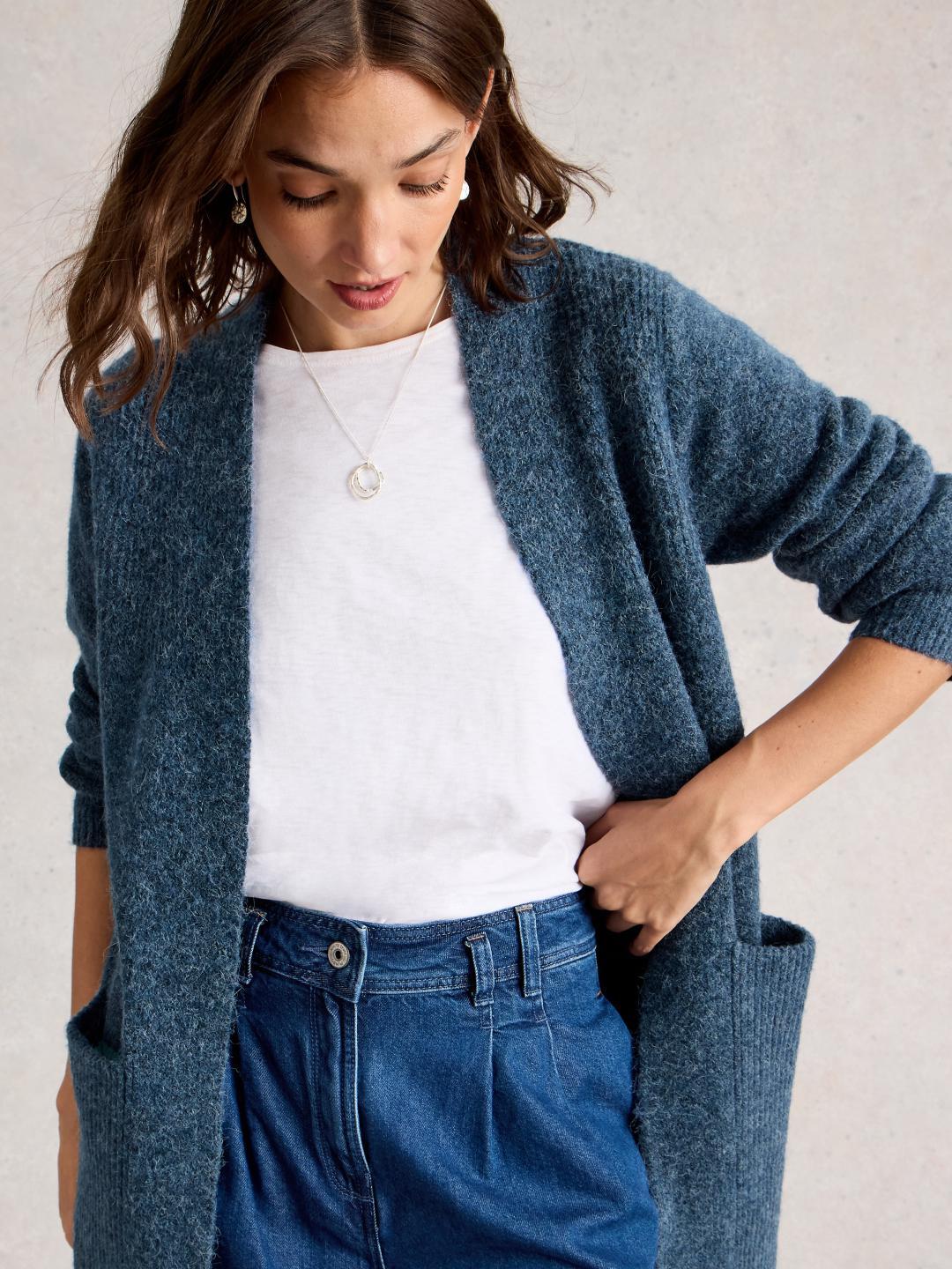 White Stuff ERIN LONG LINE CARDI DK BLUE