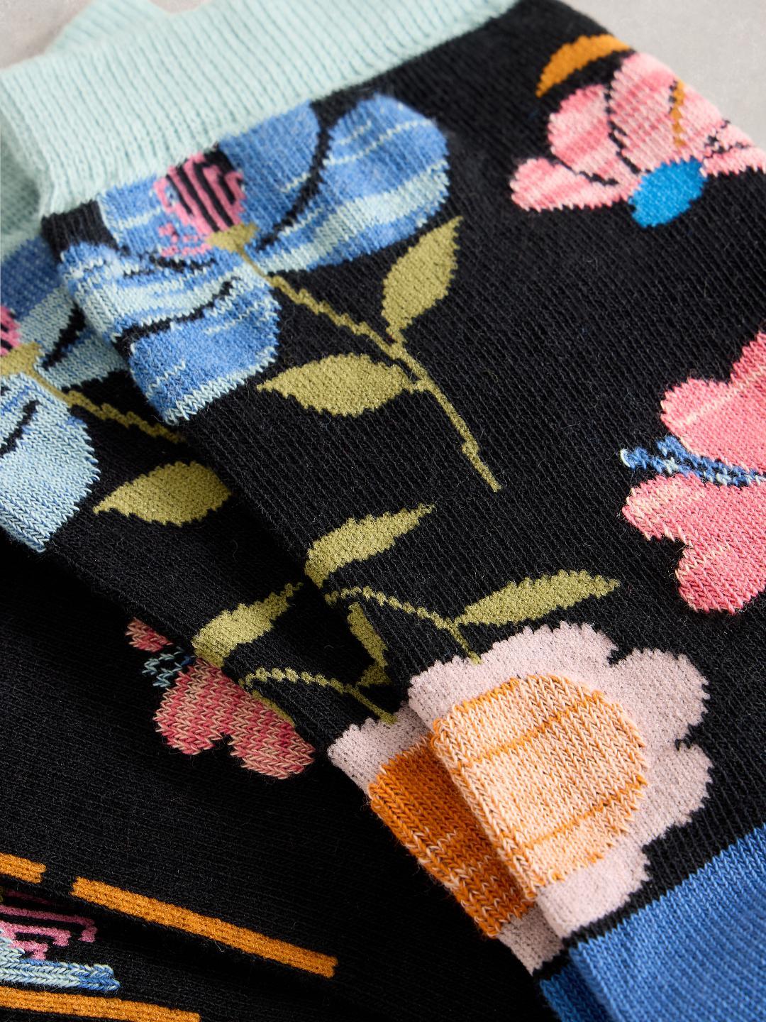White Stuff FLORAL ANKLE SOCK BLK MLT