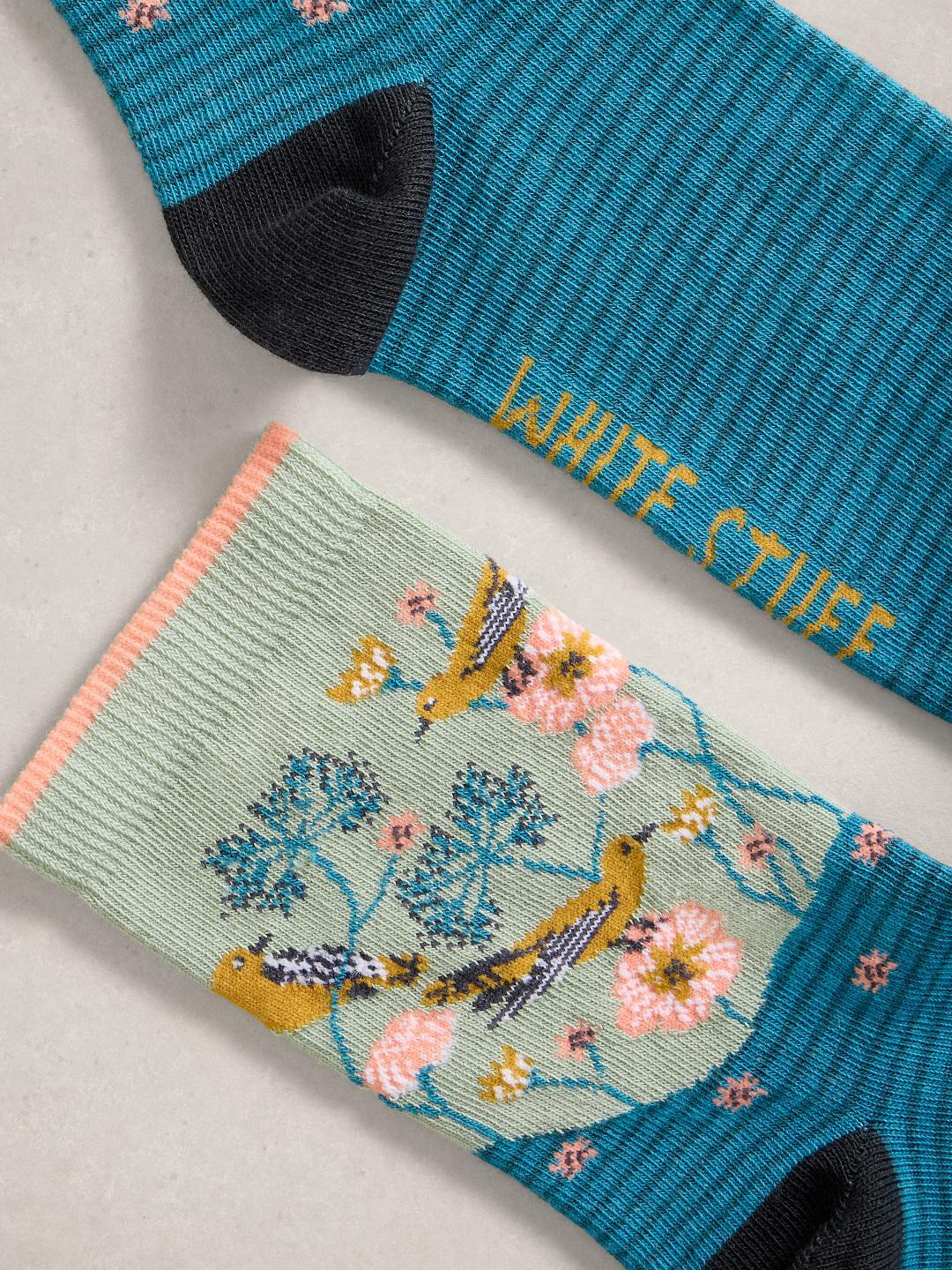 White Stuff FLORAL ANKLE SOCK BLUE MLT