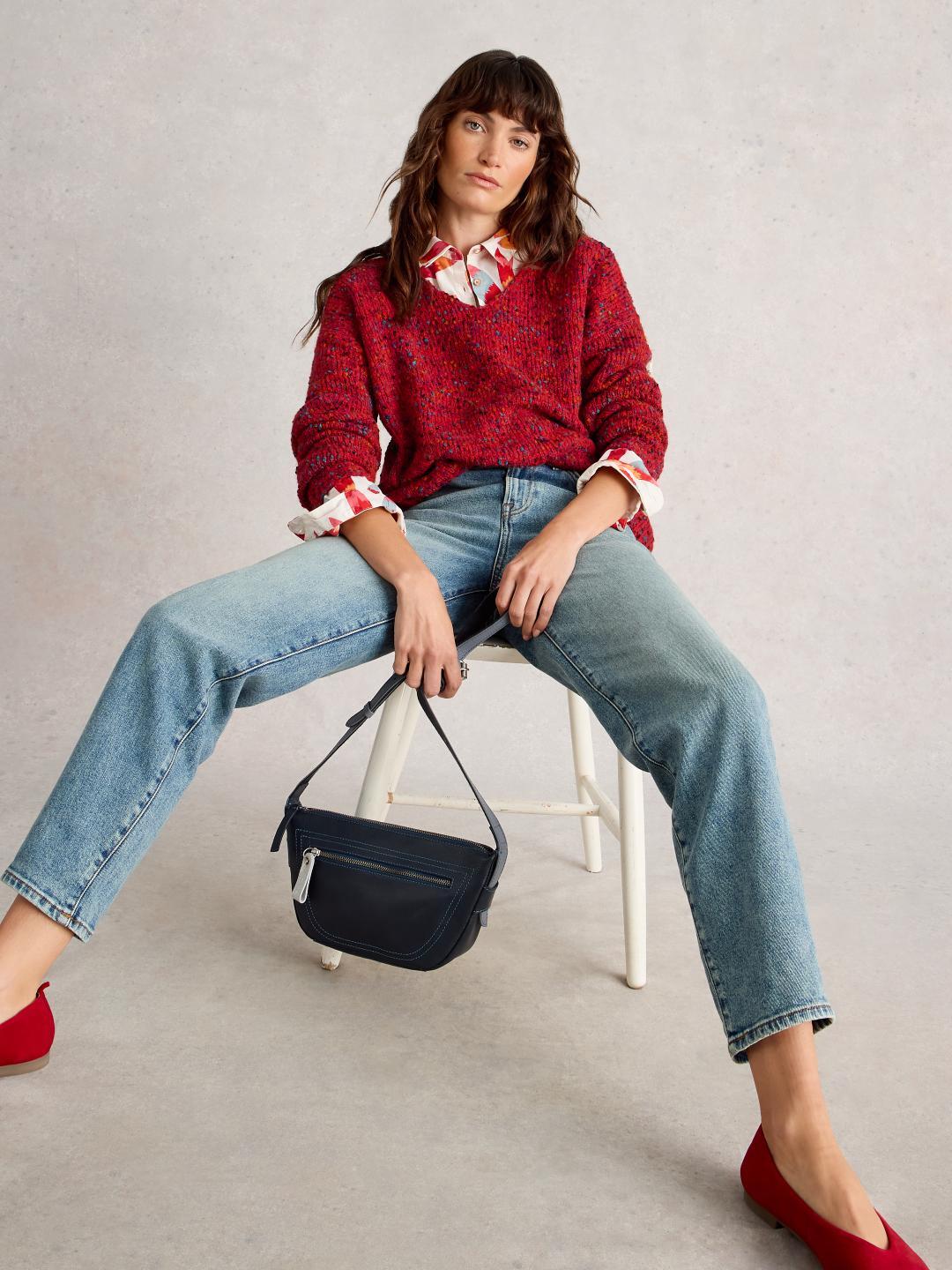 White Stuff TEXTURE  V NECK MID RED