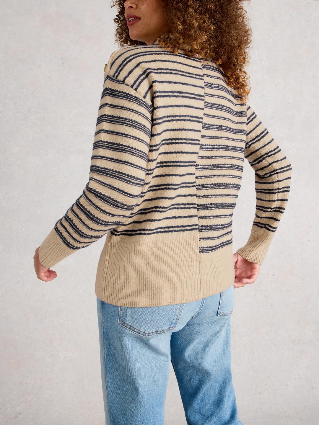 444068-NAT_MLT-MB White Stuff MIX STRIPE STAND NK JUMPER NAT MLT
