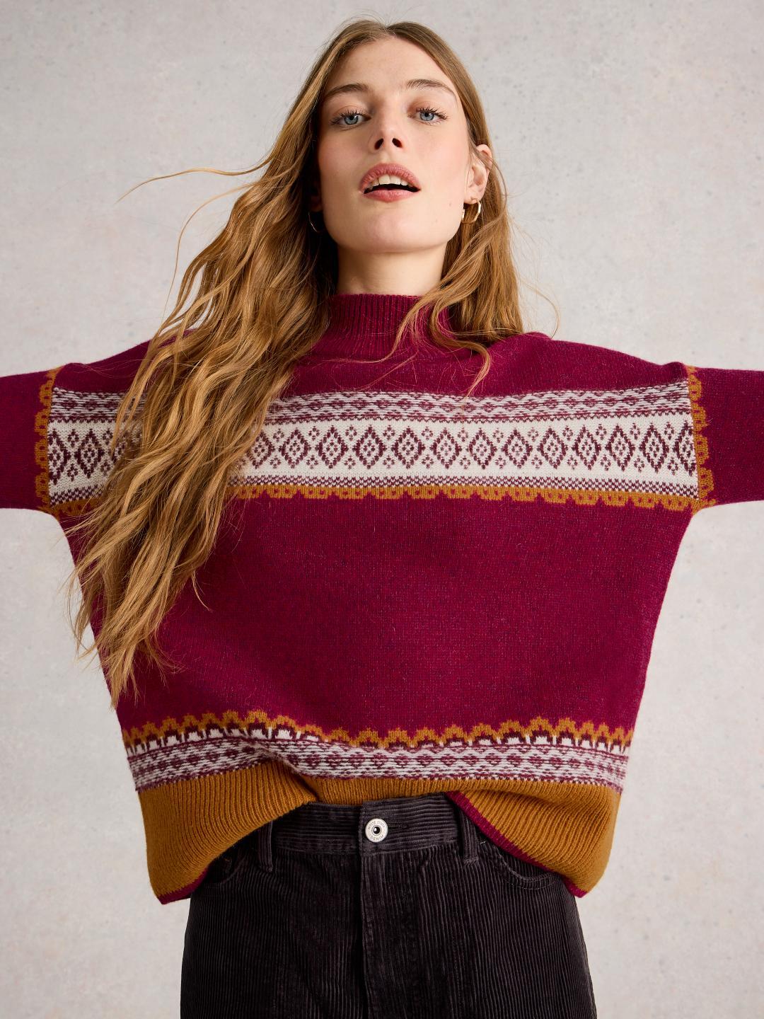 White Stuff MILLIE FAIRISLE JUMPER PINK MLT