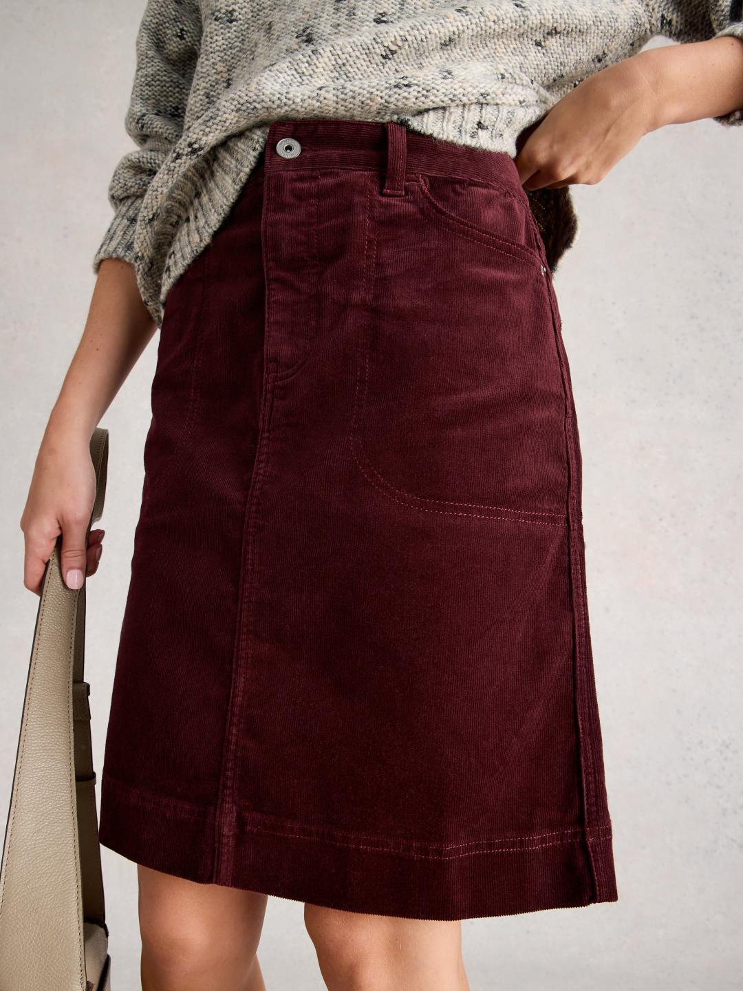 White Stuff TIA CORD SKIRT DK PLUM