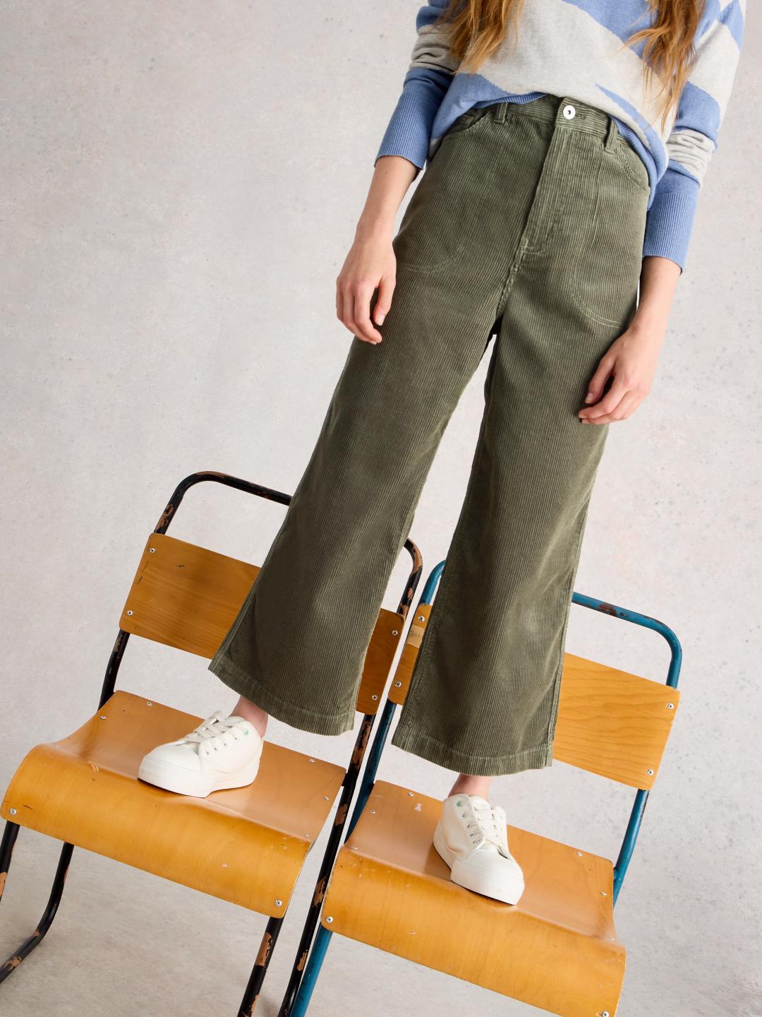 White Stuff TIA CORD WIDE LEG CROP MID GREEN