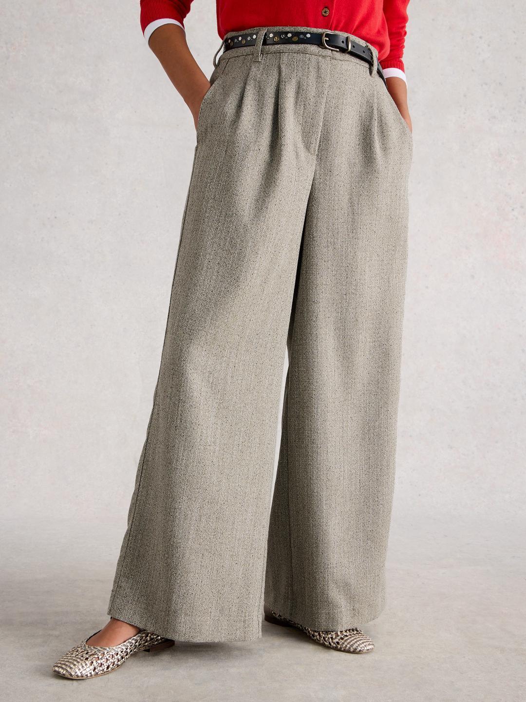 White Stuff SASHA WIDE LEG TWEEDY TROUSER GREY MLT