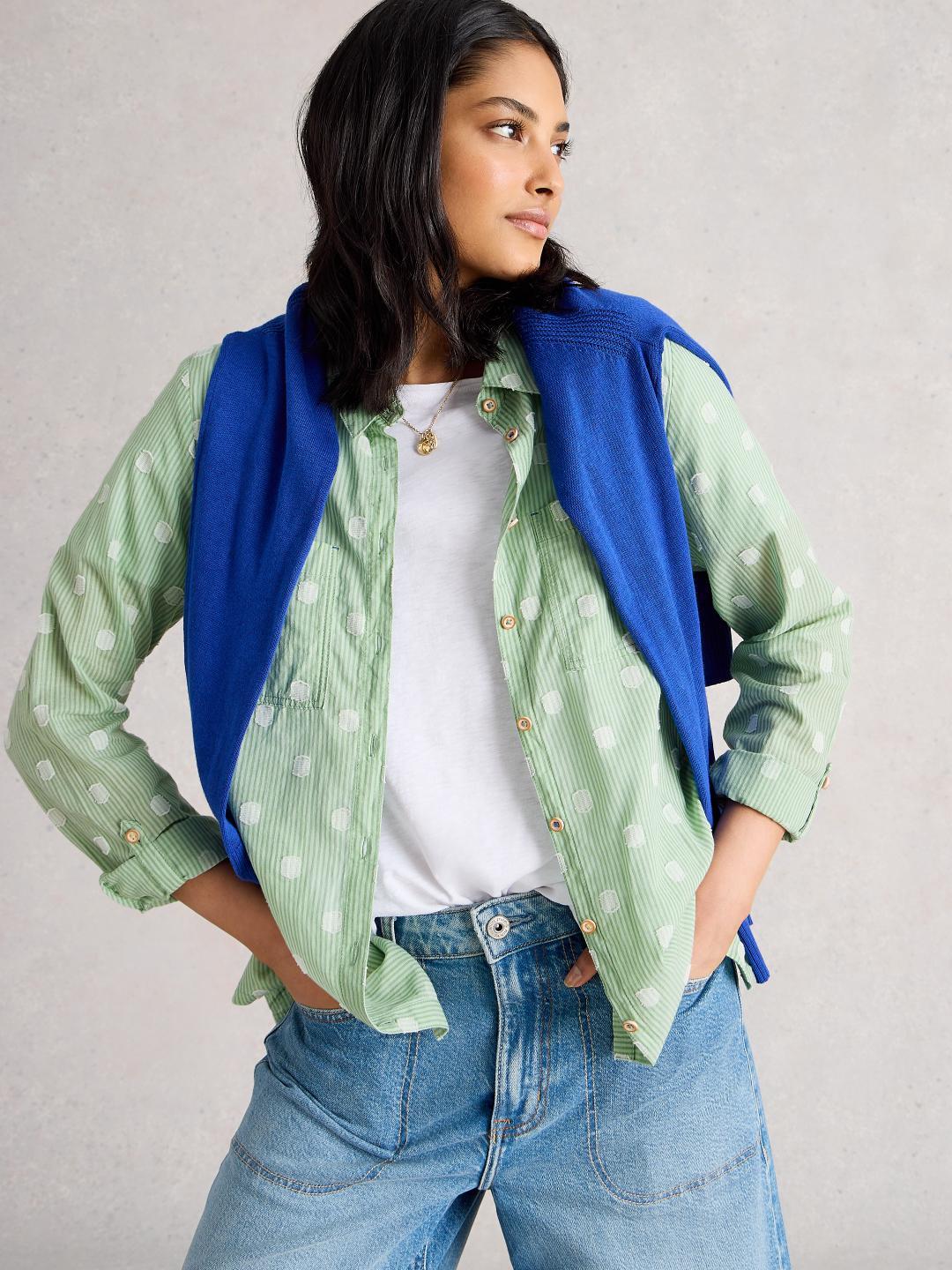 444302-GREEN_MLT-L White Stuff SOPHIE ORGANIC COTTON SHIRT GREEN MLT