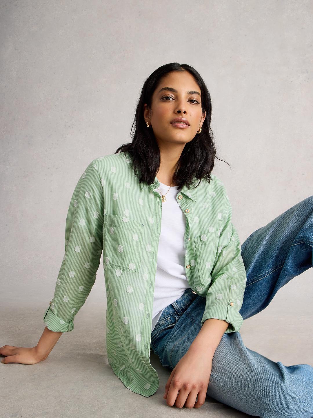 White Stuff SOPHIE ORGANIC COTTON SHIRT GREEN MLT