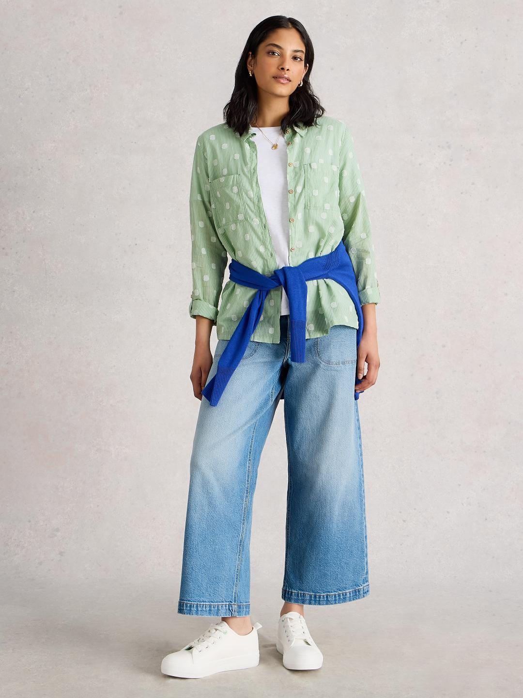 444302-GREEN_MLT-MF White Stuff SOPHIE ORGANIC COTTON SHIRT GREEN MLT