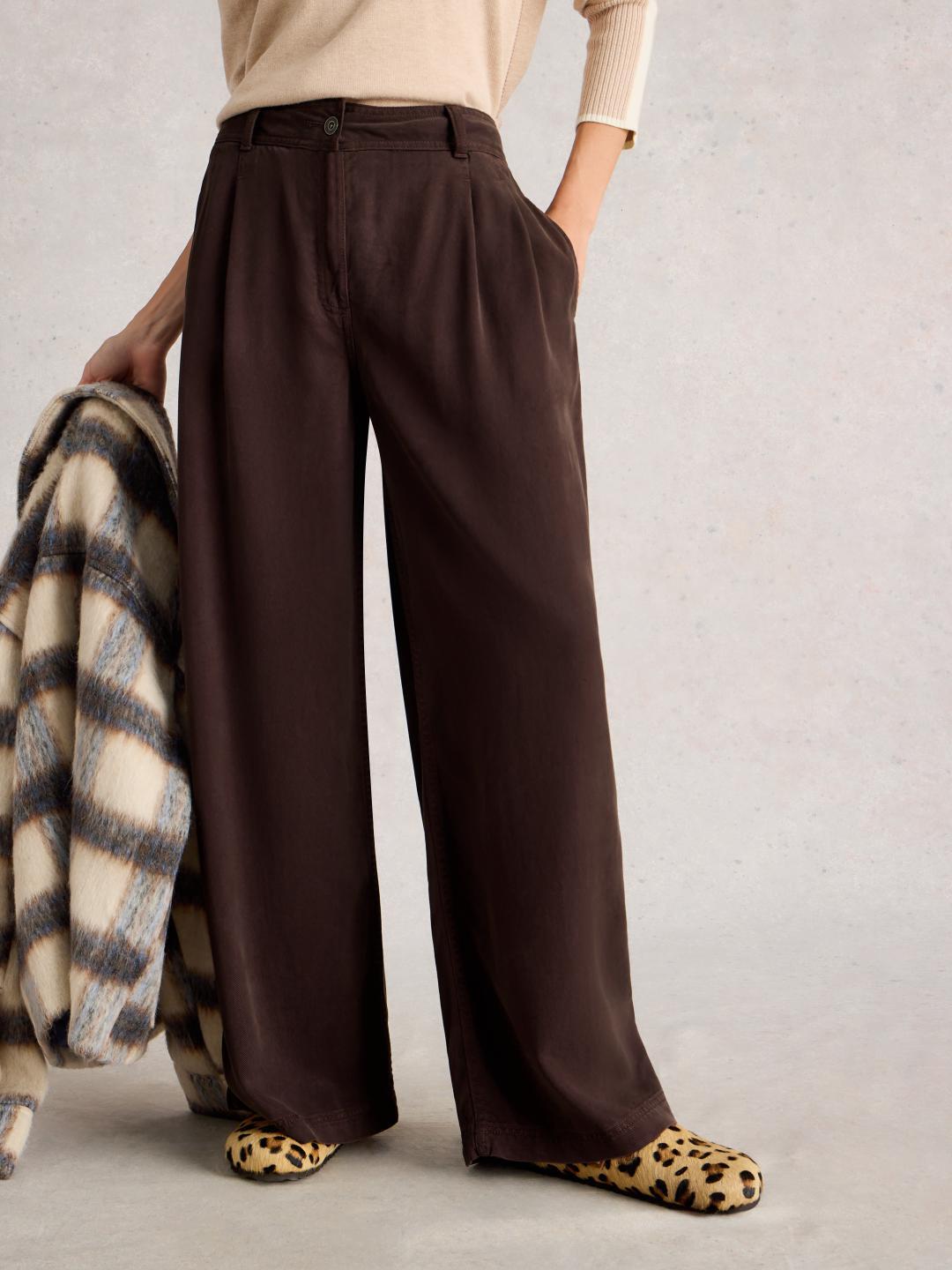 White Stuff SASHA WIDE LEG TROUSER DK BROWN
