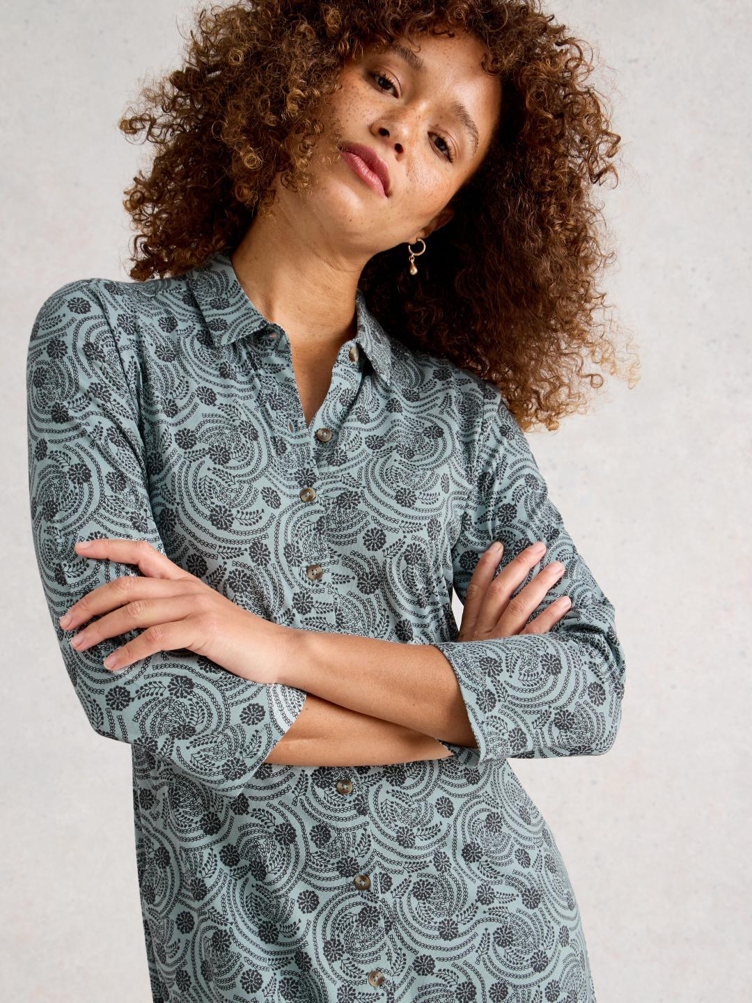 White Stuff RUA JERSEY SHIRT DRESS BLUE PR