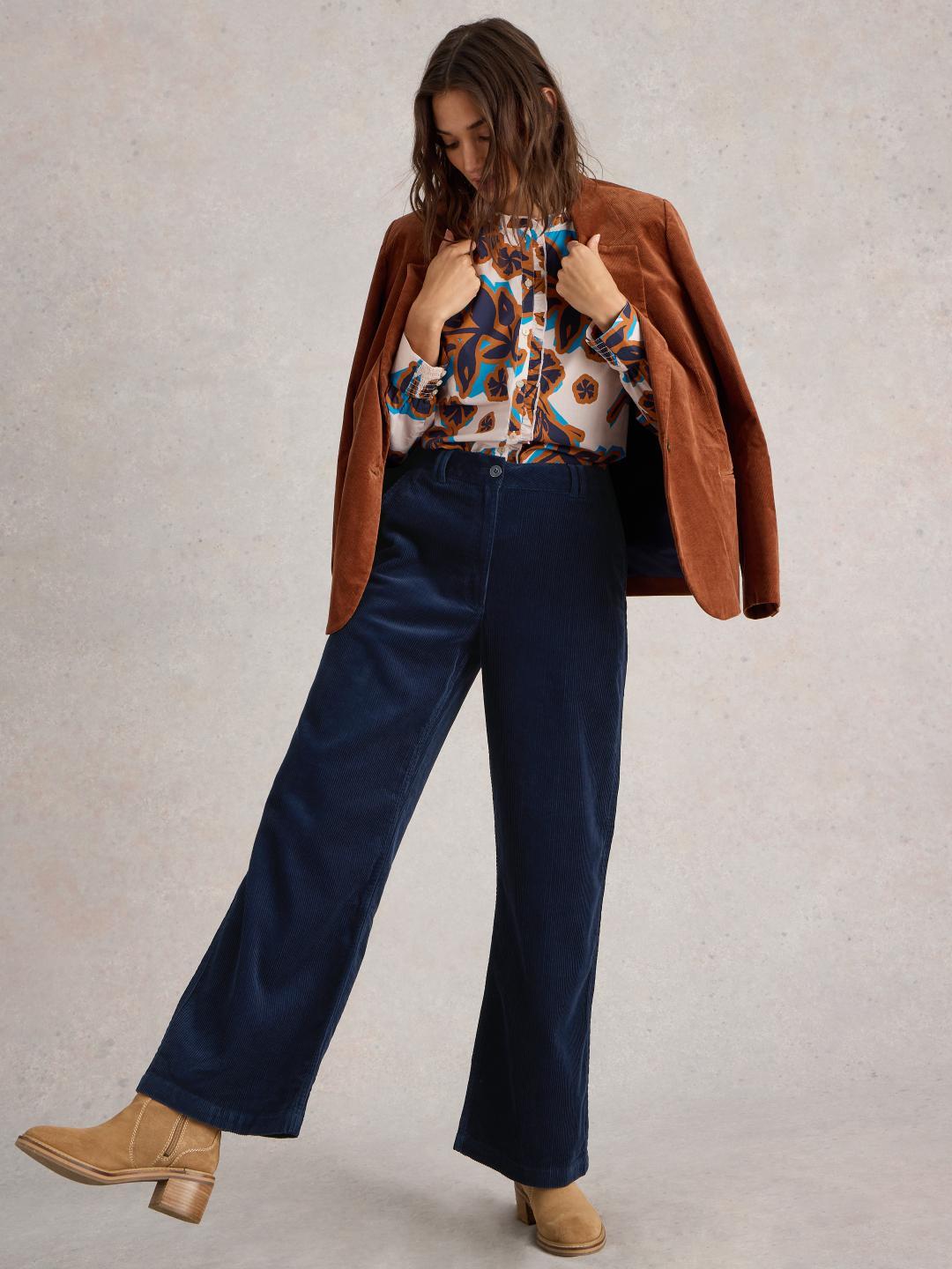 White Stuff BELLE CORD WIDE LEG TROUSER DARK NAVY