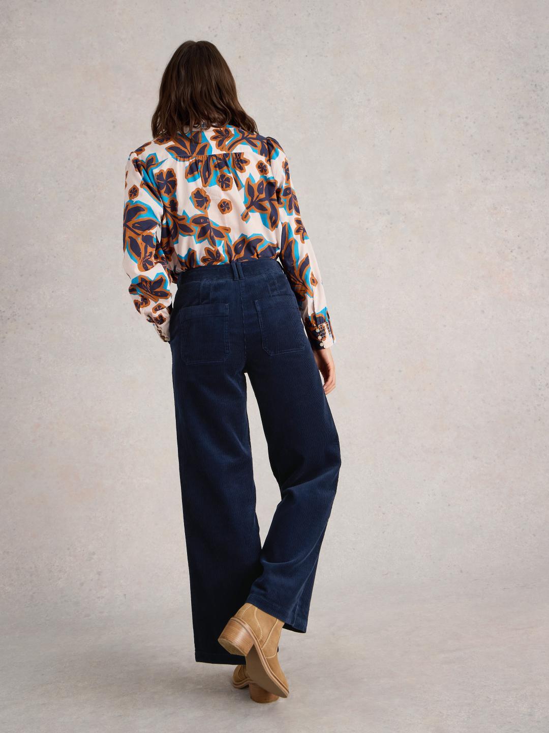 White Stuff BELLE CORD WIDE LEG TROUSER DARK NAVY