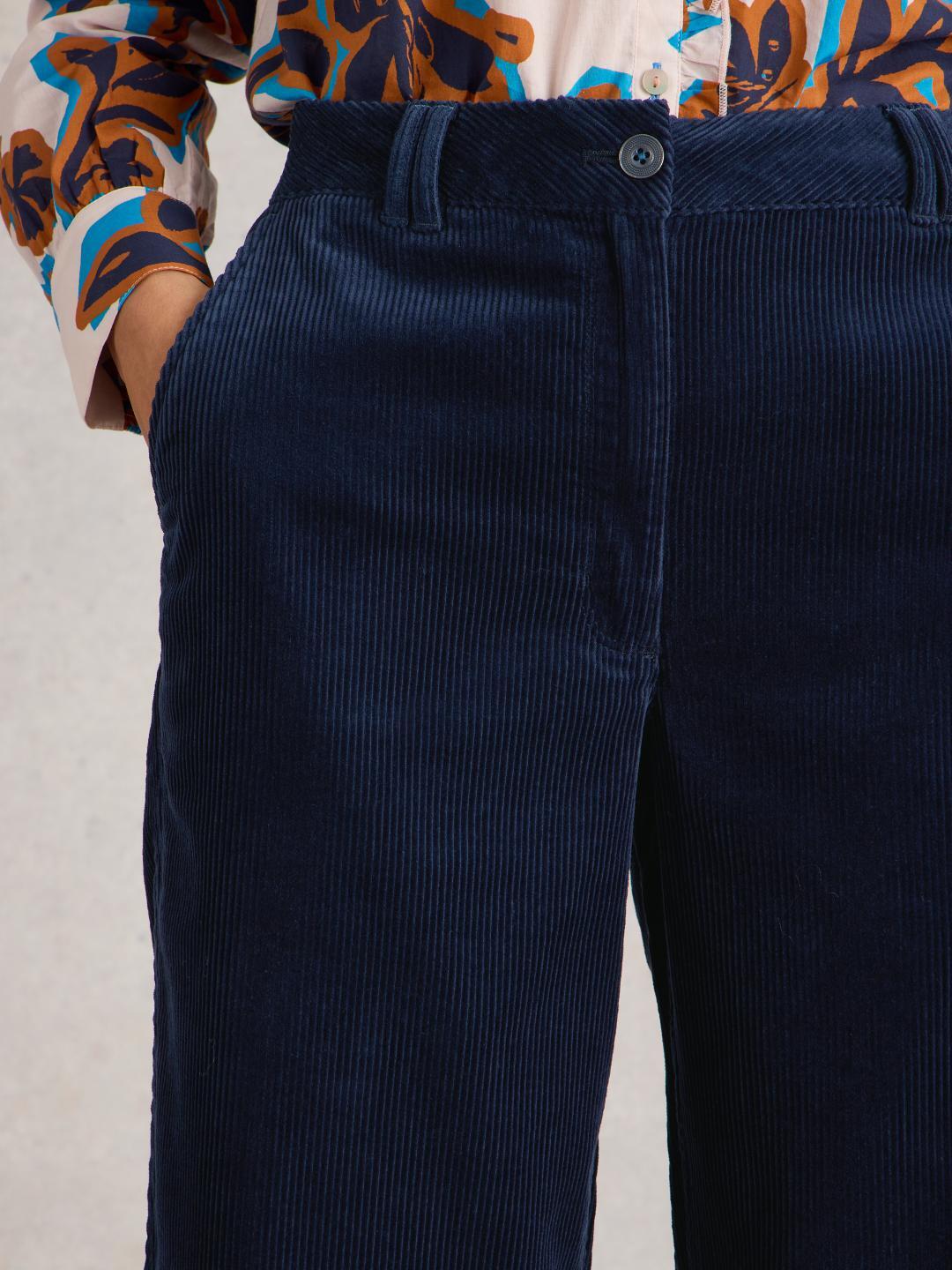 White Stuff BELLE CORD WIDE LEG TROUSER DARK NAVY