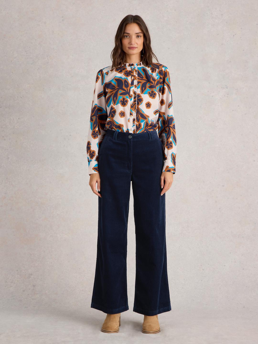 White Stuff BELLE CORD WIDE LEG TROUSER DARK NAVY