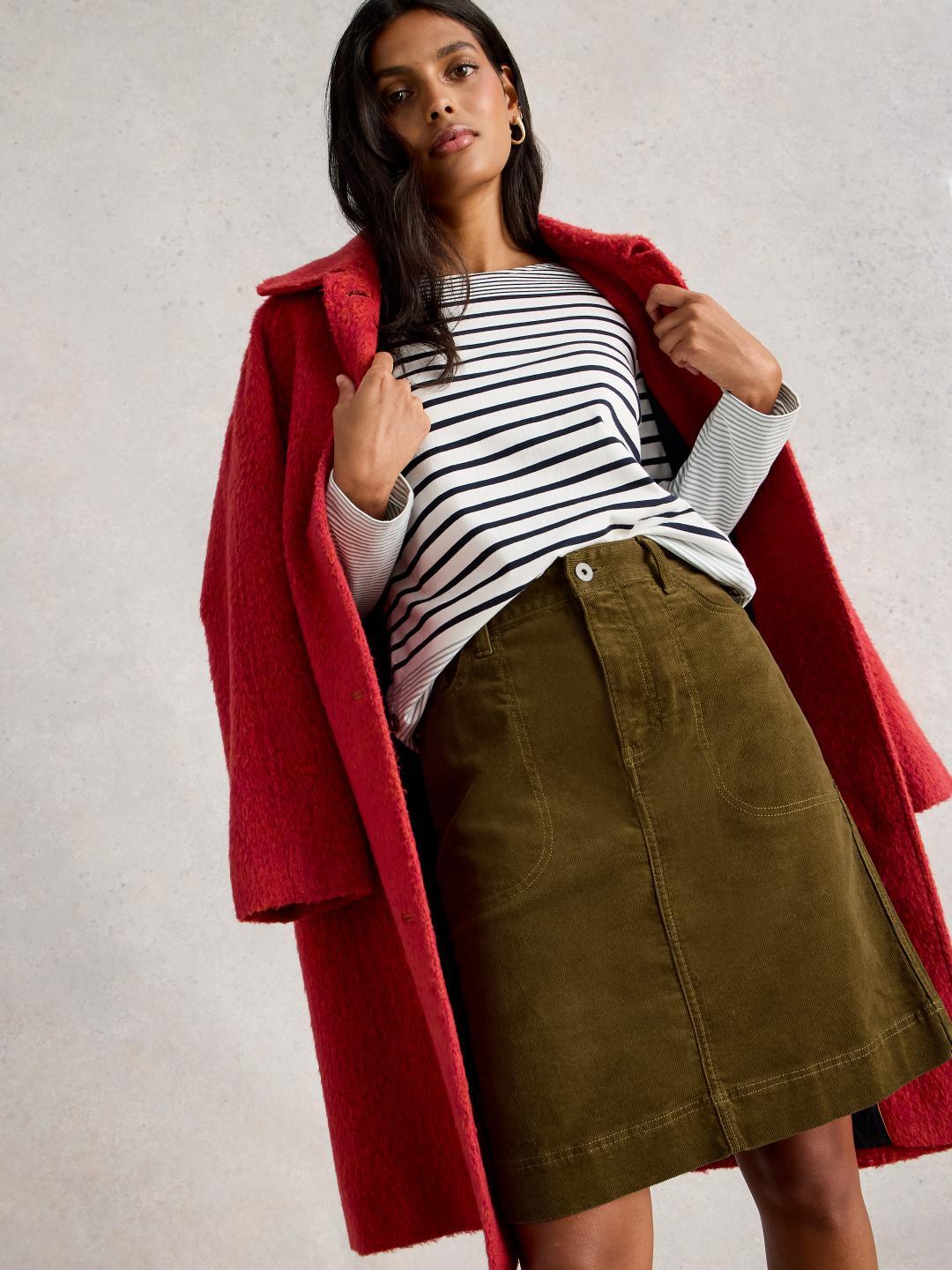 White Stuff TIA CORD SKIRT KHAKI GRN