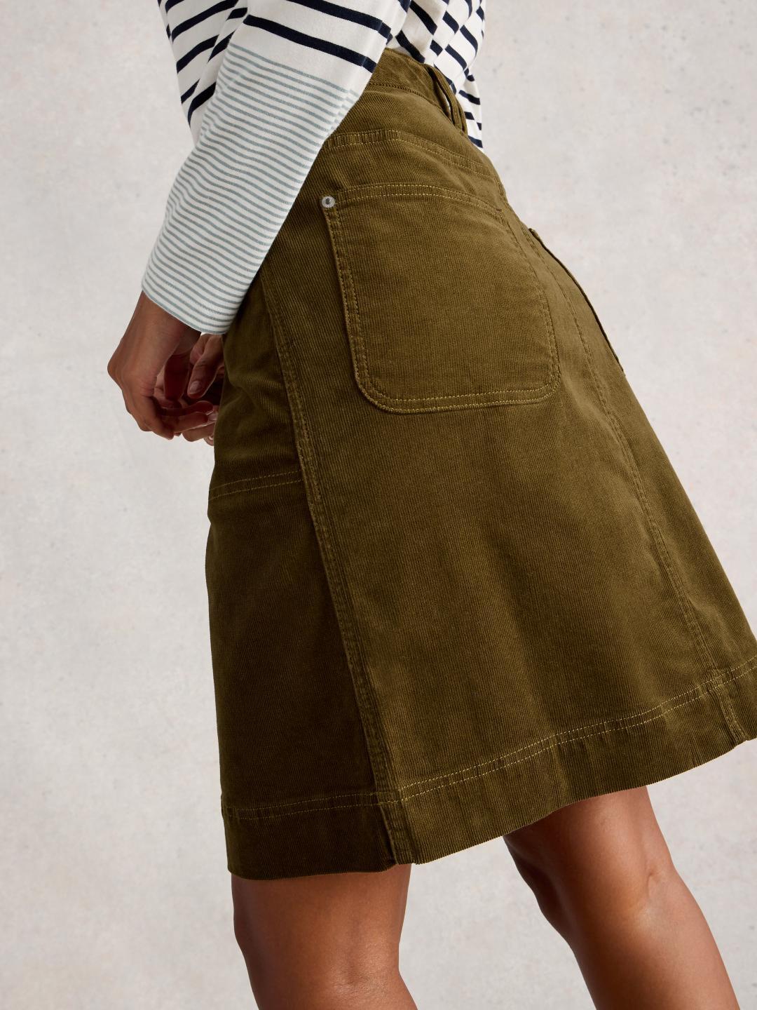 White Stuff TIA CORD SKIRT KHAKI GRN