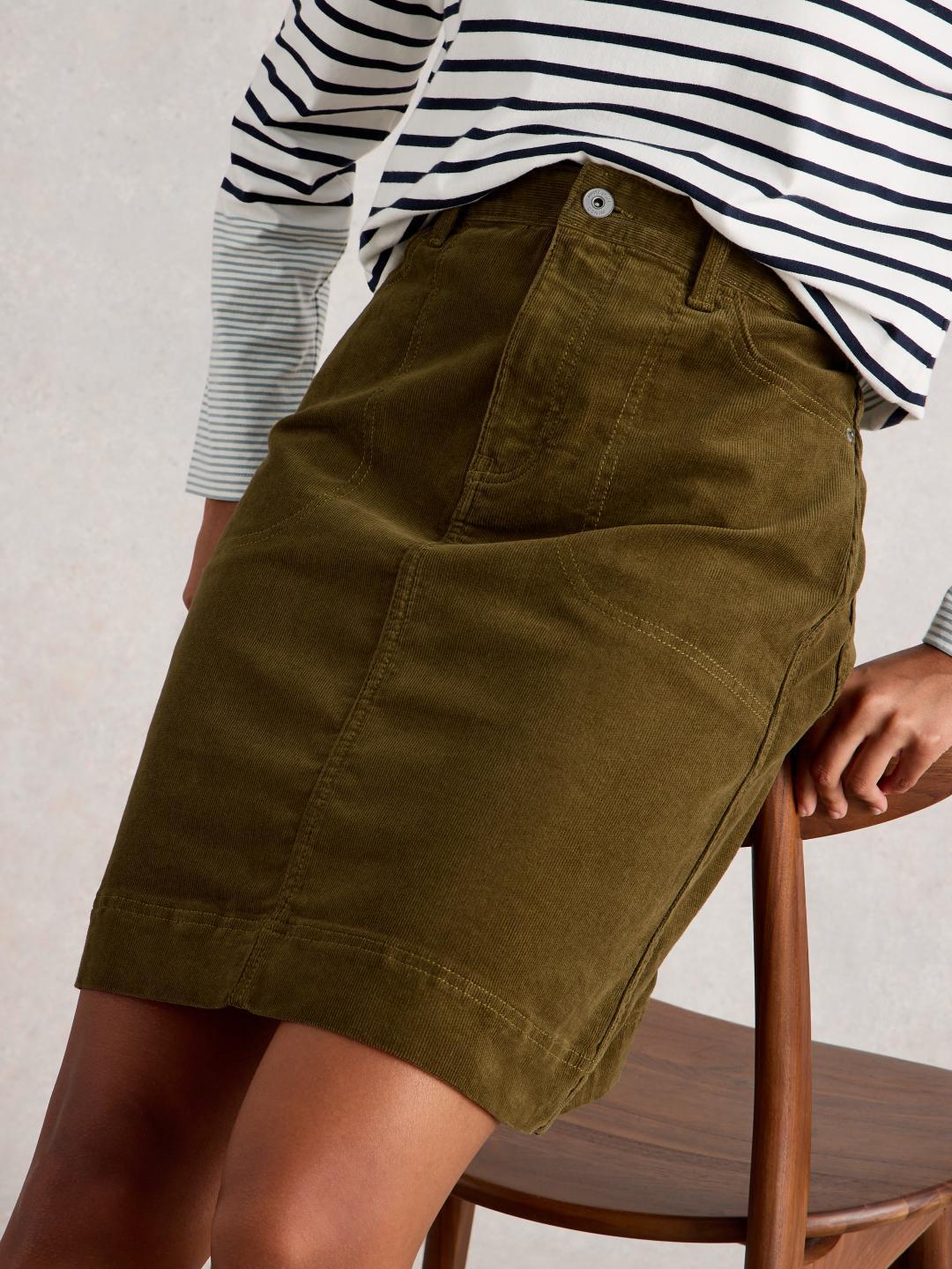 White Stuff TIA CORD SKIRT KHAKI GRN