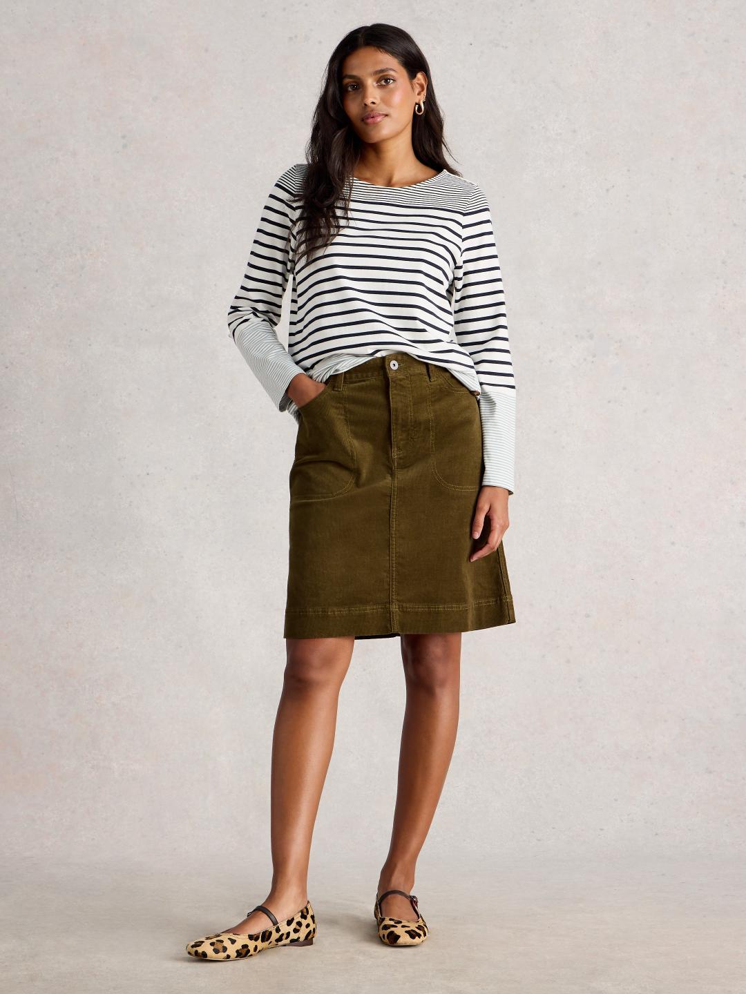 White Stuff TIA CORD SKIRT KHAKI GRN