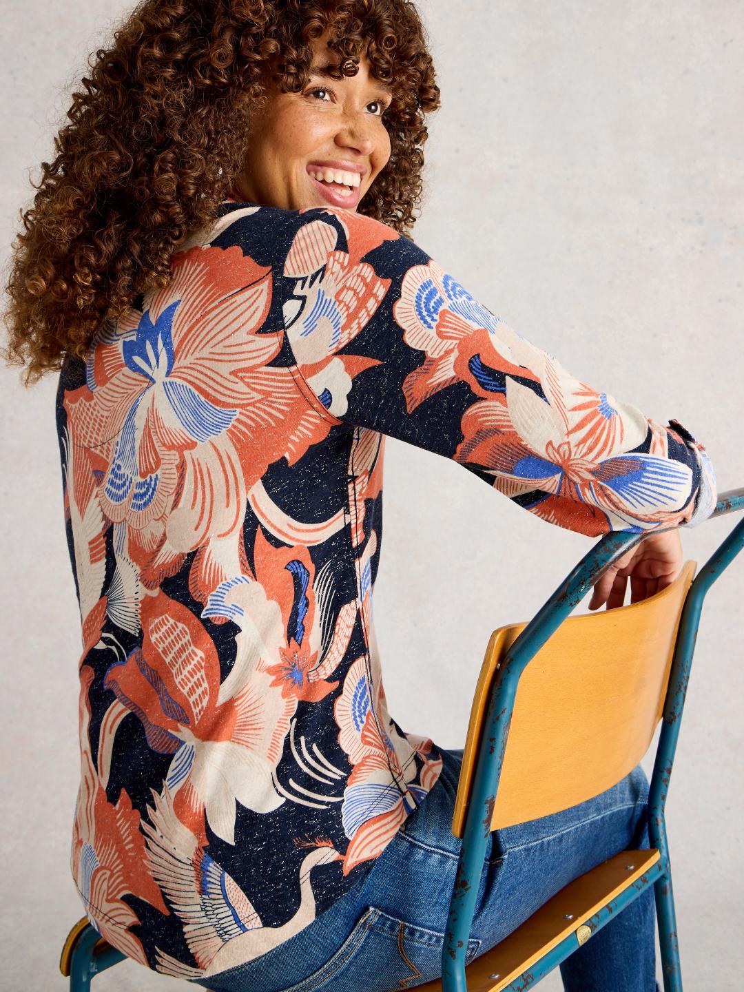 White Stuff ANNIE PRINTED SPARKLE SHIRT NAVY PR