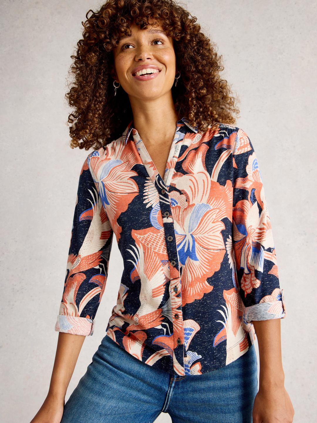 White Stuff ANNIE PRINTED SPARKLE SHIRT NAVY PR