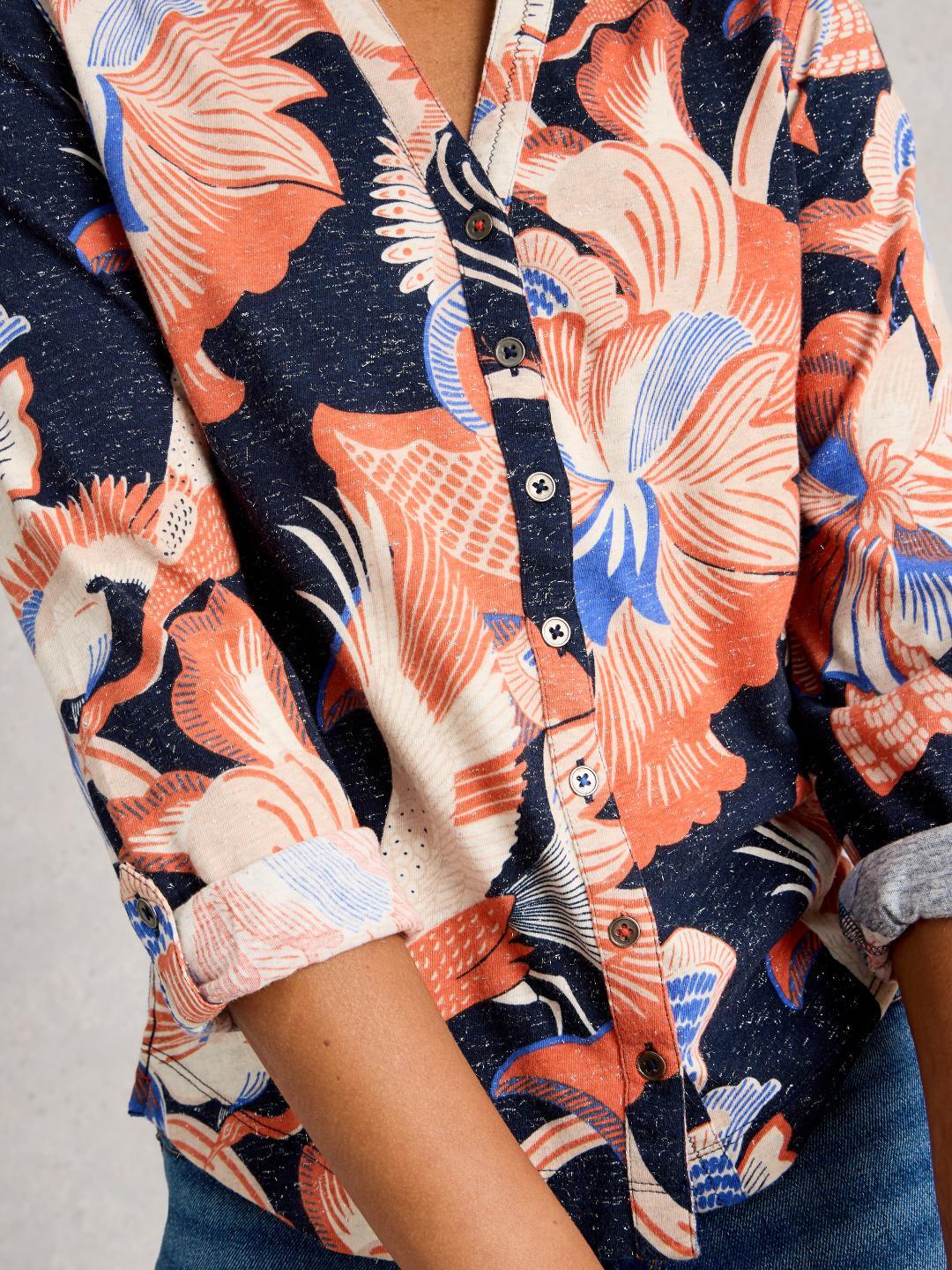 White Stuff ANNIE PRINTED SPARKLE SHIRT NAVY PR