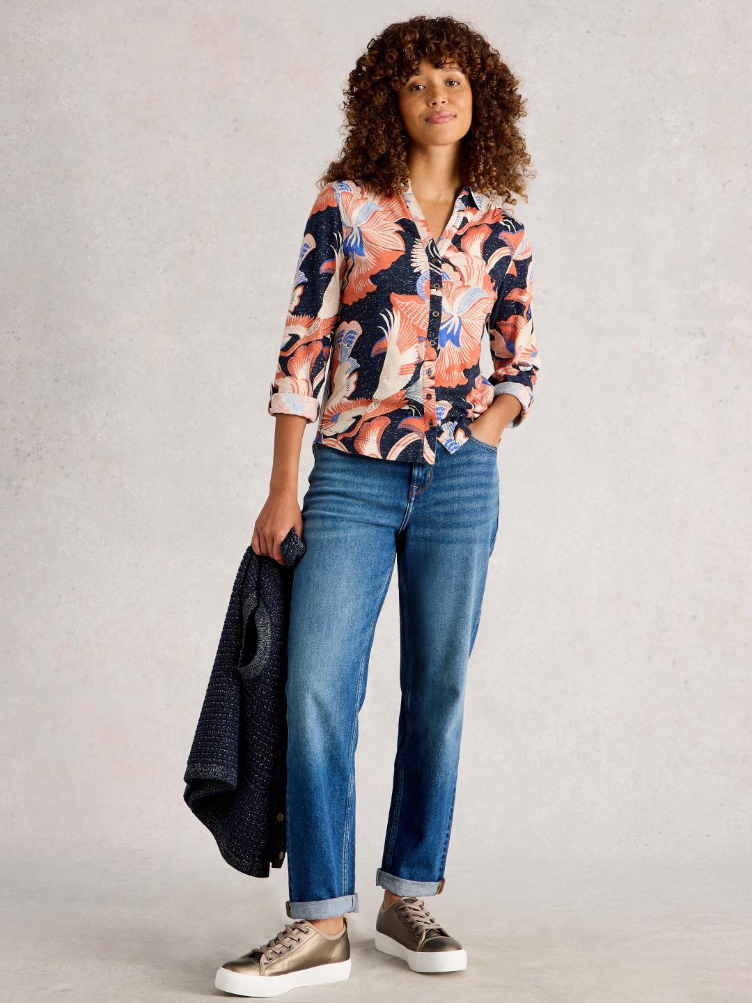 White Stuff ANNIE PRINTED SPARKLE SHIRT NAVY PR