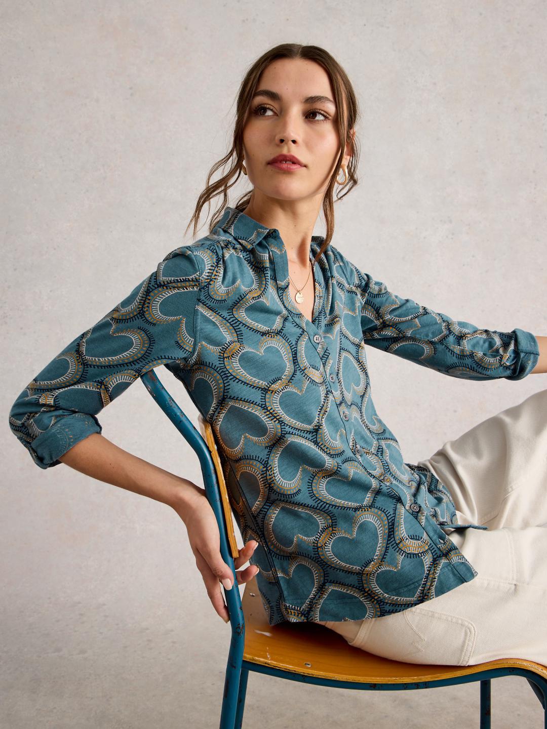 White Stuff ANNIE JERSEY SHIRT BLUE PR