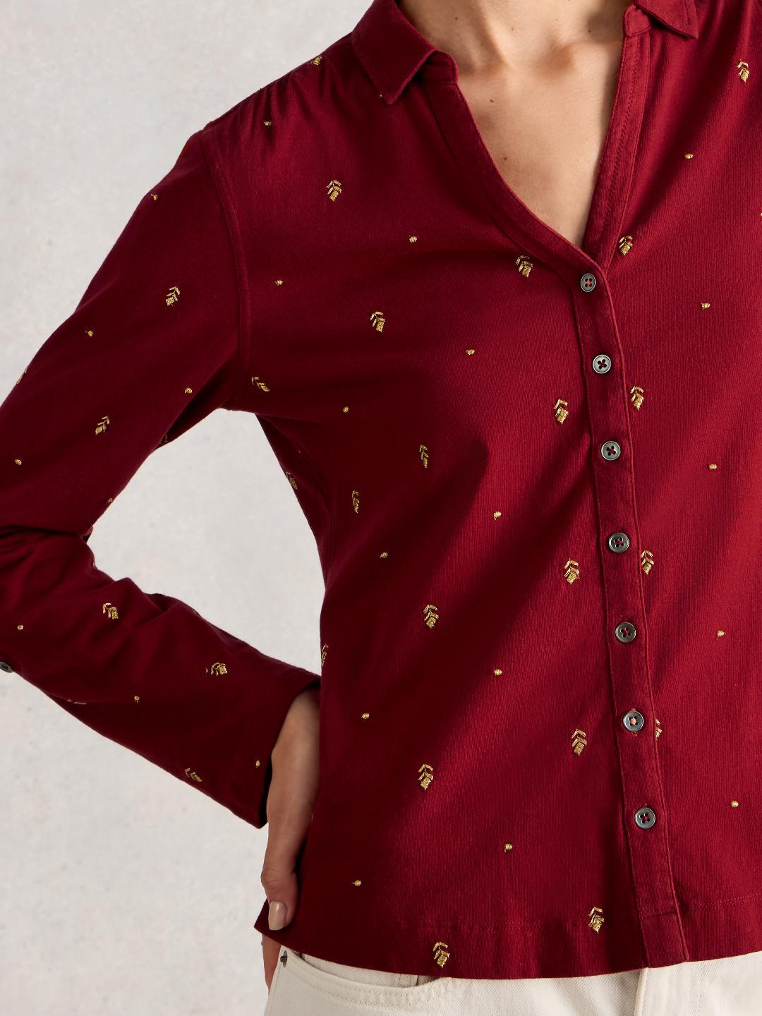 444665-DEEP_RED-MD White Stuff ANNIE EMBROIDERED JERSEY SHIRT DEEP RED