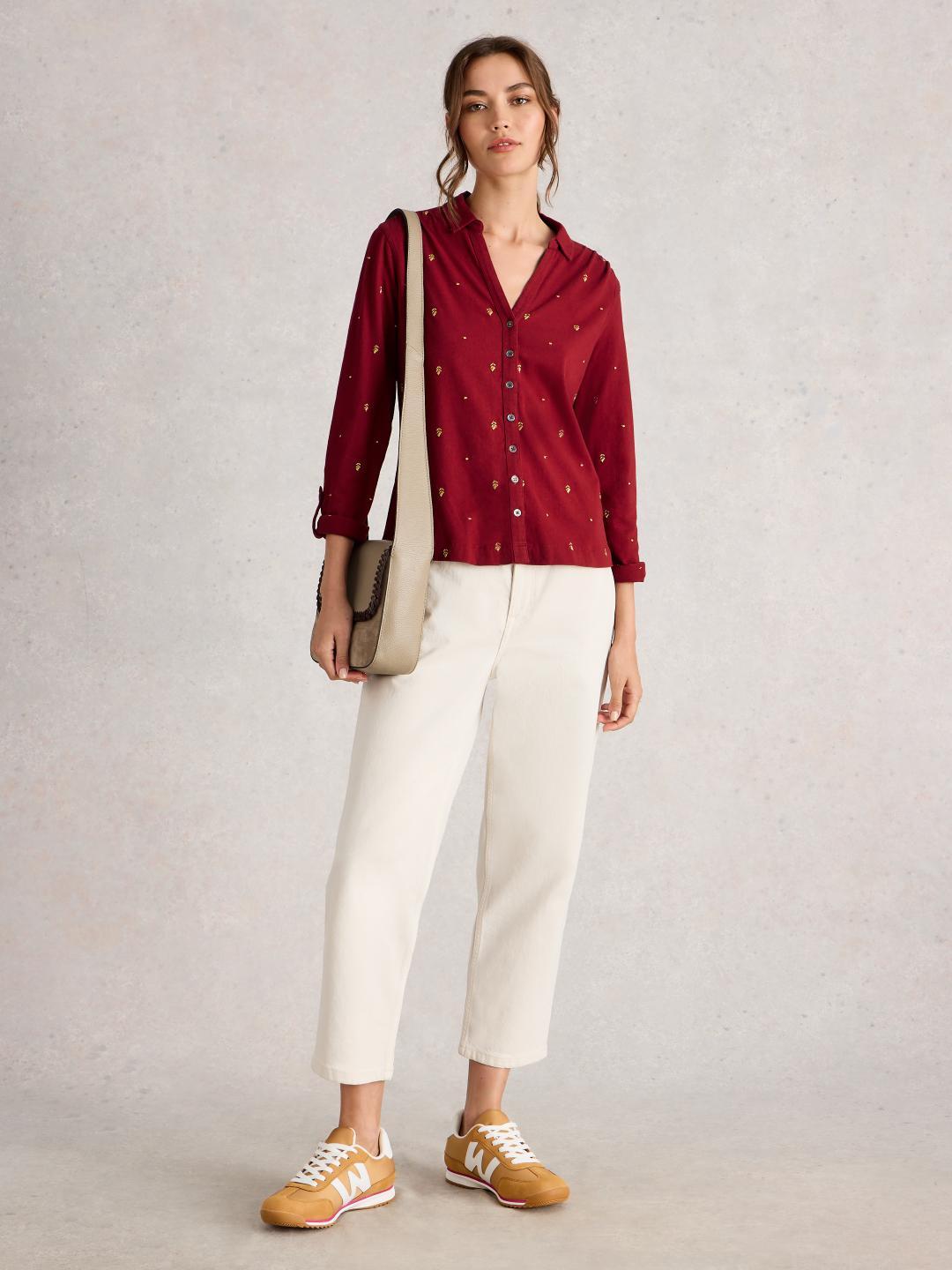 444665-DEEP_RED-MF White Stuff ANNIE EMBROIDERED JERSEY SHIRT DEEP RED