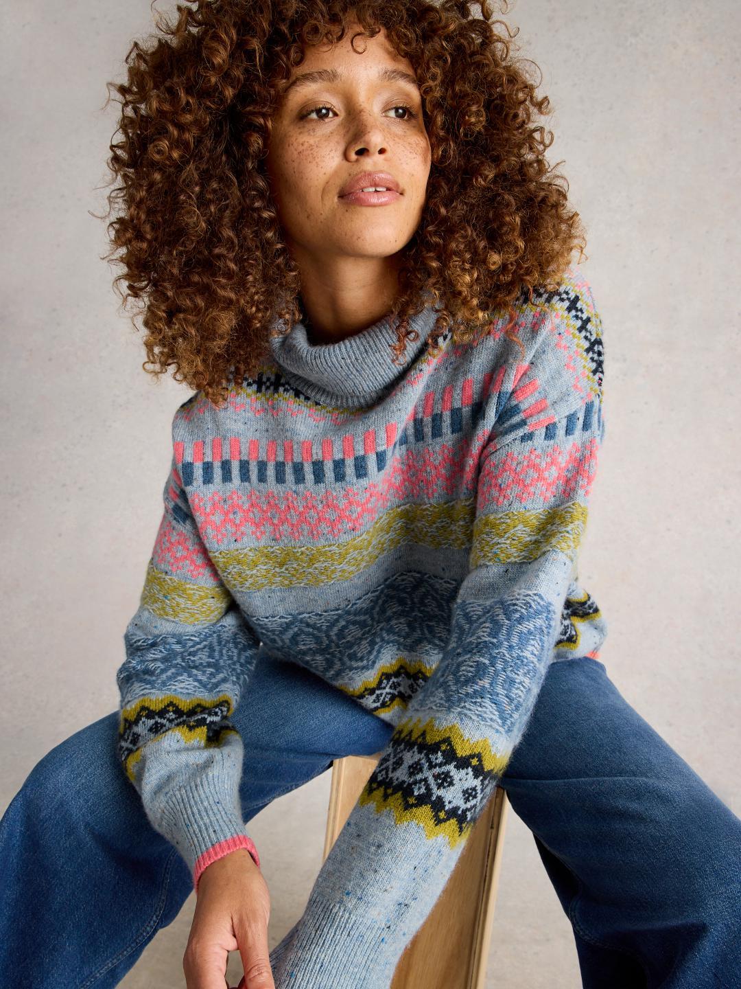 White Stuff FELICITY FAIRISLE JUMPER BLUE MLT