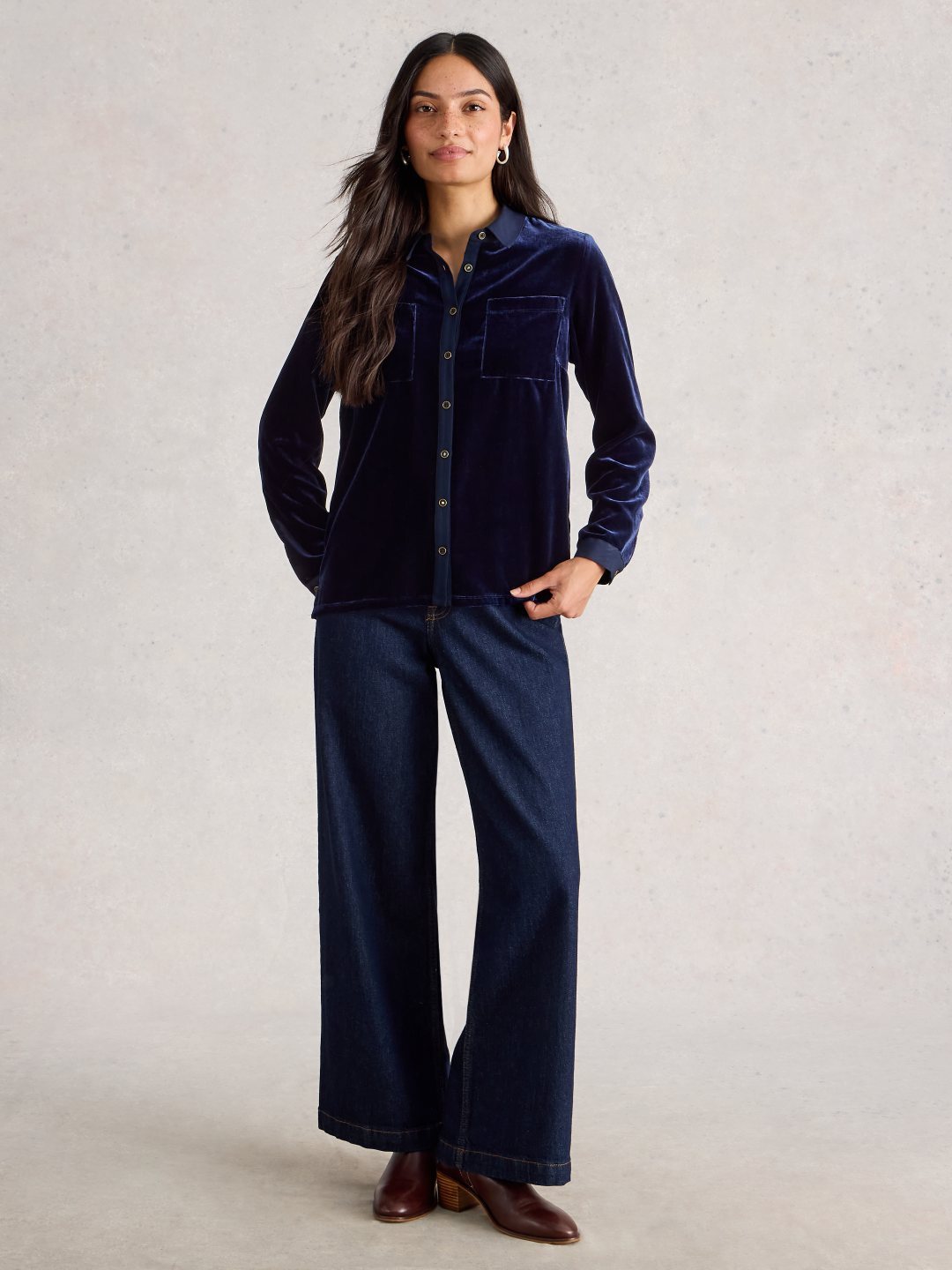 White Stuff SOPHIE VELVET SHIRT DARK NAVY