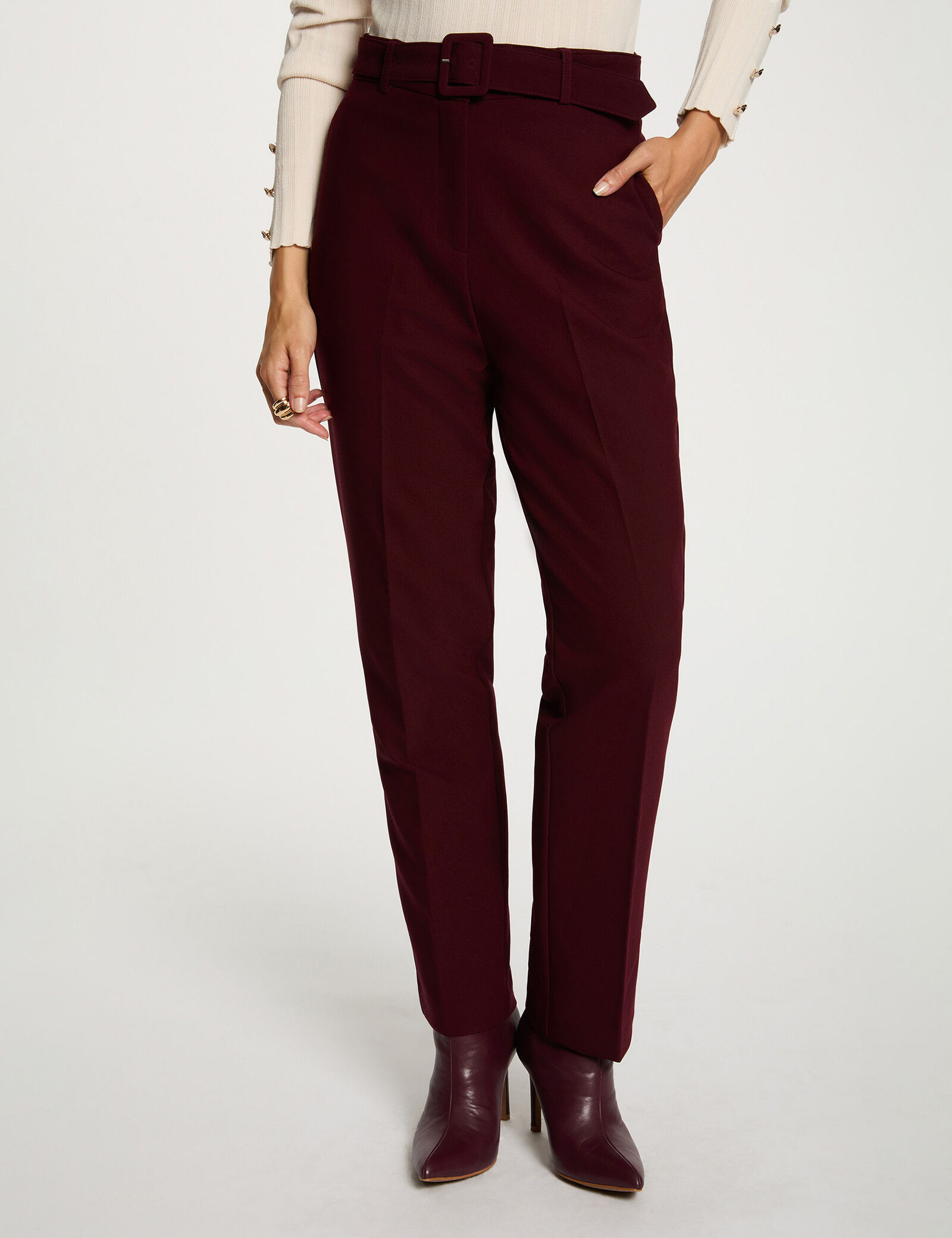 pantalon-droit-taille-haute-prune-femme-vue5-32536311033190980 Morgan De Toi 252-PLUNE.F PURPLE