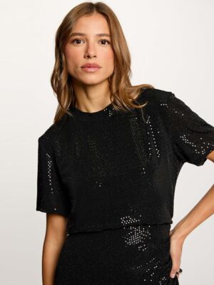 t-shirt-sequins-col-montant-noir-femme-vue1-32536311041510979 Morgan De Toi 252-DOLIVIA BLACK