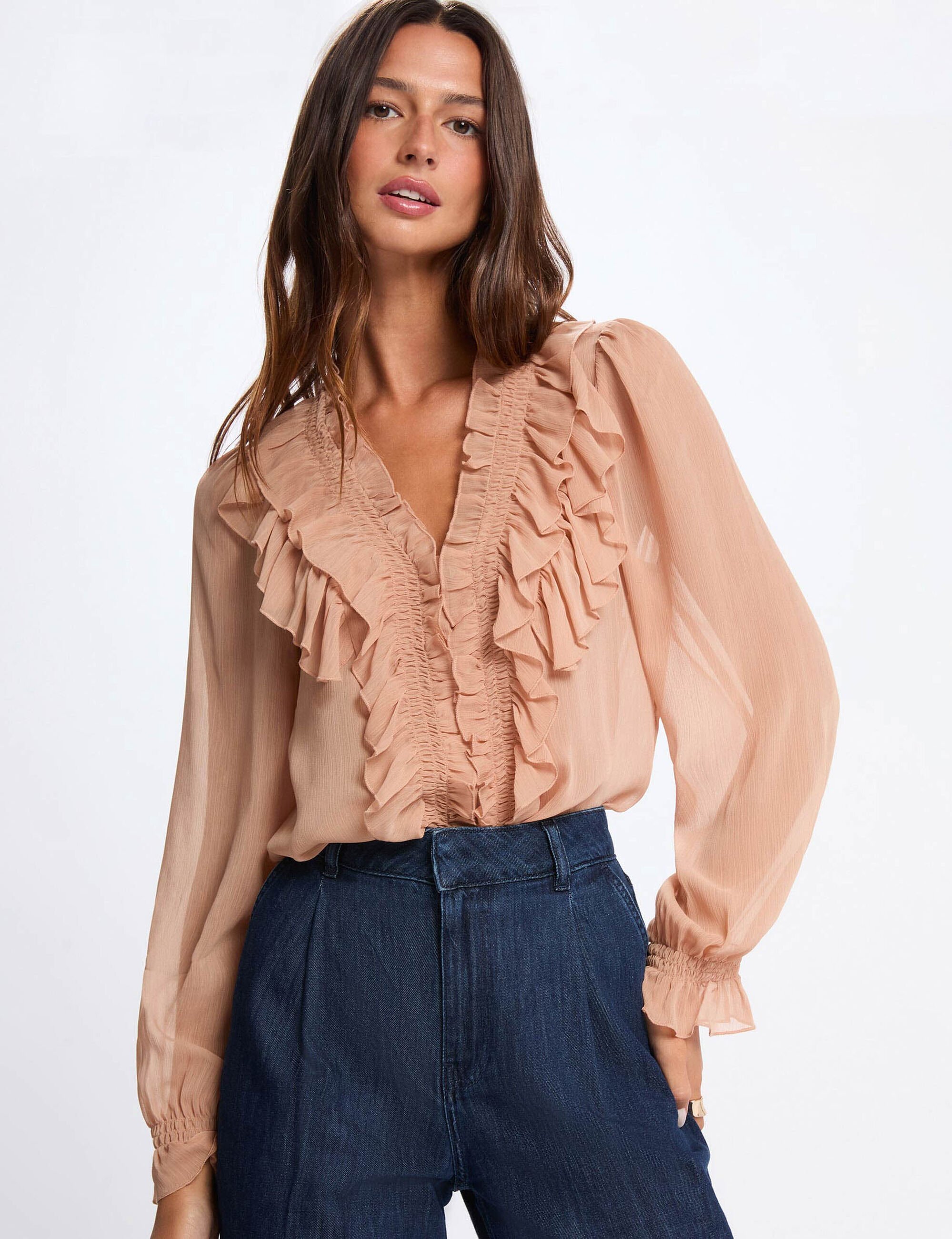 chemise-fluide-col-v-rose-saumon-femme-vue1-32536311033391147 Morgan De Toi 252-CATHY PINK