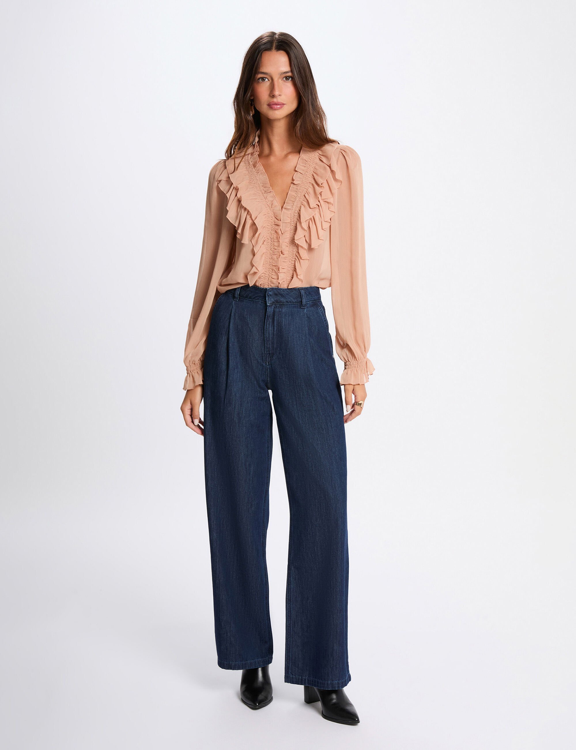 chemise-fluide-col-v-rose-saumon-femme-vue5-32536311033391147 Morgan De Toi 252-CATHY PINK