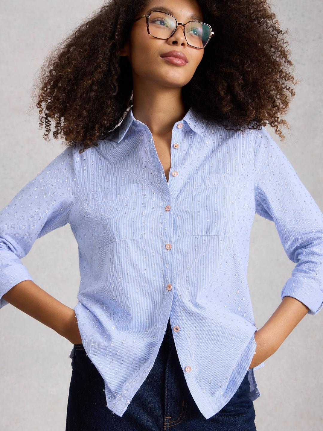 444740-BLUE_MLT-L White Stuff SOPHIE METALLIC SHIRT BLUE MLT
