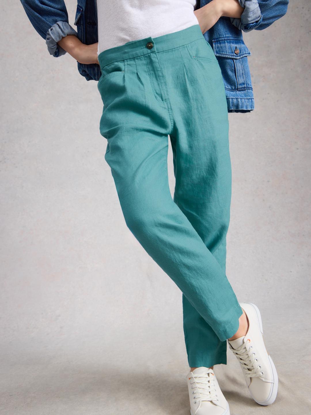 442671-MID_TEAL-L White Stuff ROWENA LINEN TROUSER MID TEAL