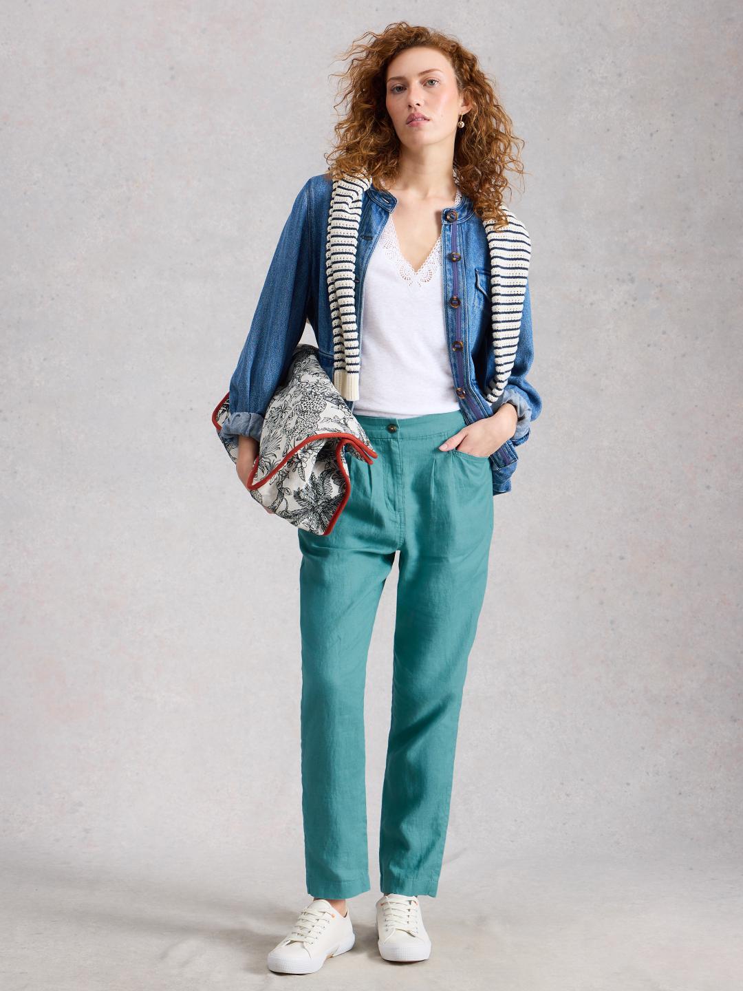 White Stuff ROWENA LINEN TROUSER MID TEAL