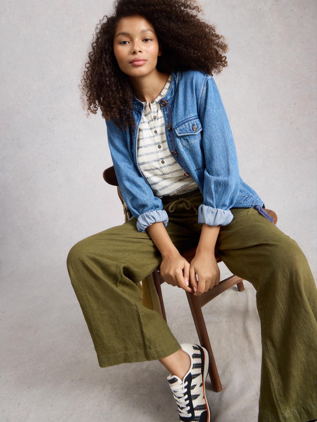 White Stuff ALLY LINEN WIDE LEG TROUSER KHAKI GRN