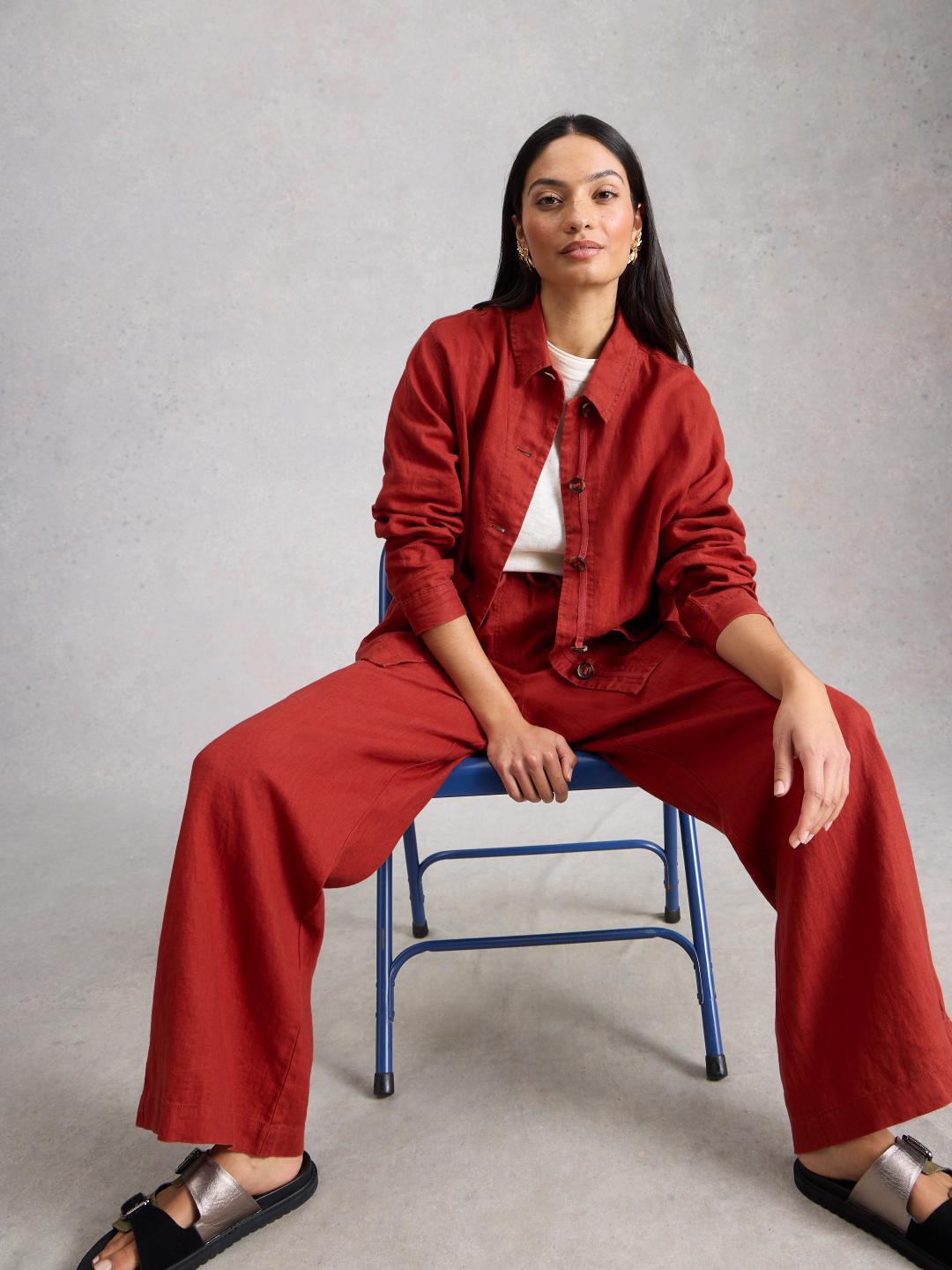 445119-MID_RED-L White Stuff ALLY LINEN WIDE LEG TROUSER MID RED