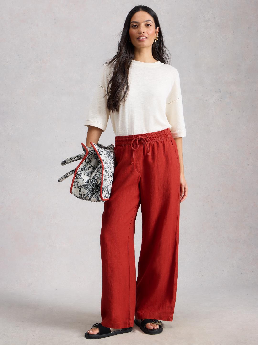 445119-MID_RED-MF White Stuff ALLY LINEN WIDE LEG TROUSER MID RED