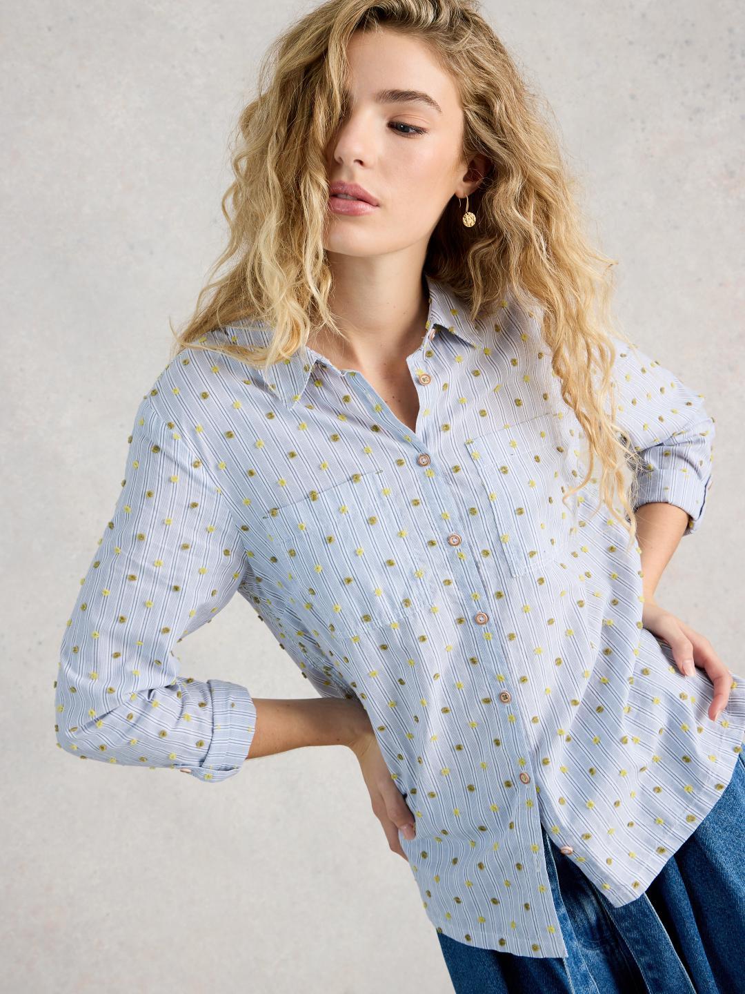 445245-BLUE_MLT-L White Stuff SOPHIE ORGANIC COTTON SHIRT BLUE MLT