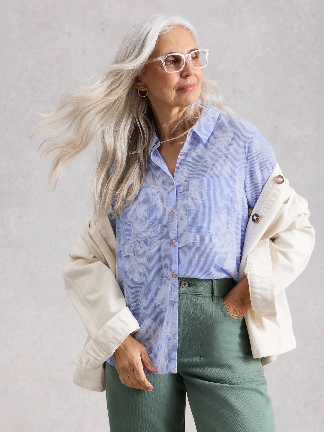 445246-BLUE_MLT-L White Stuff SOPHIE JACQUARD SHIRT BLUE MLT