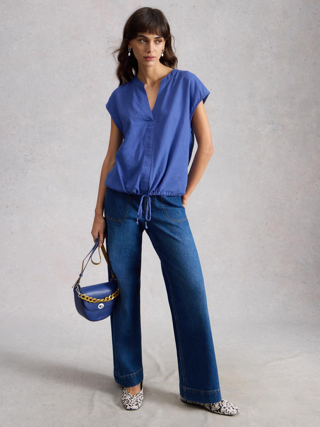 445251-BRT_BLUE-MF White Stuff NICOLE LINEN BLEND TOP BRT BLUE