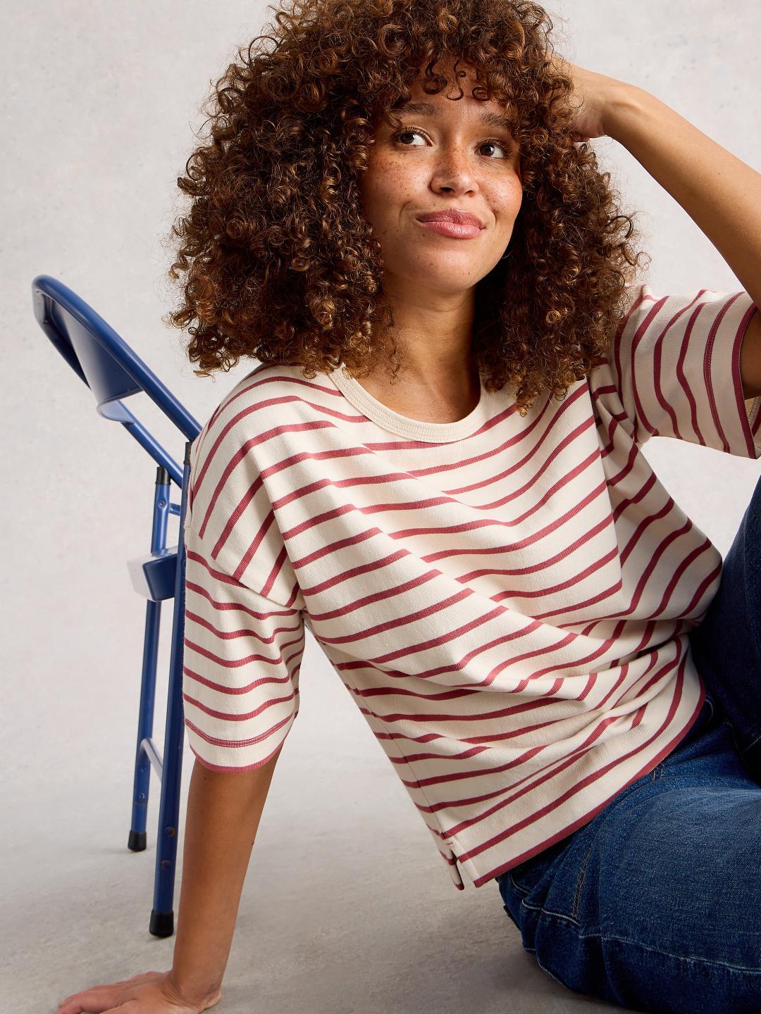 445344-IVORY_MLT-L White Stuff KAT STRIPE TEE IVORY MLT